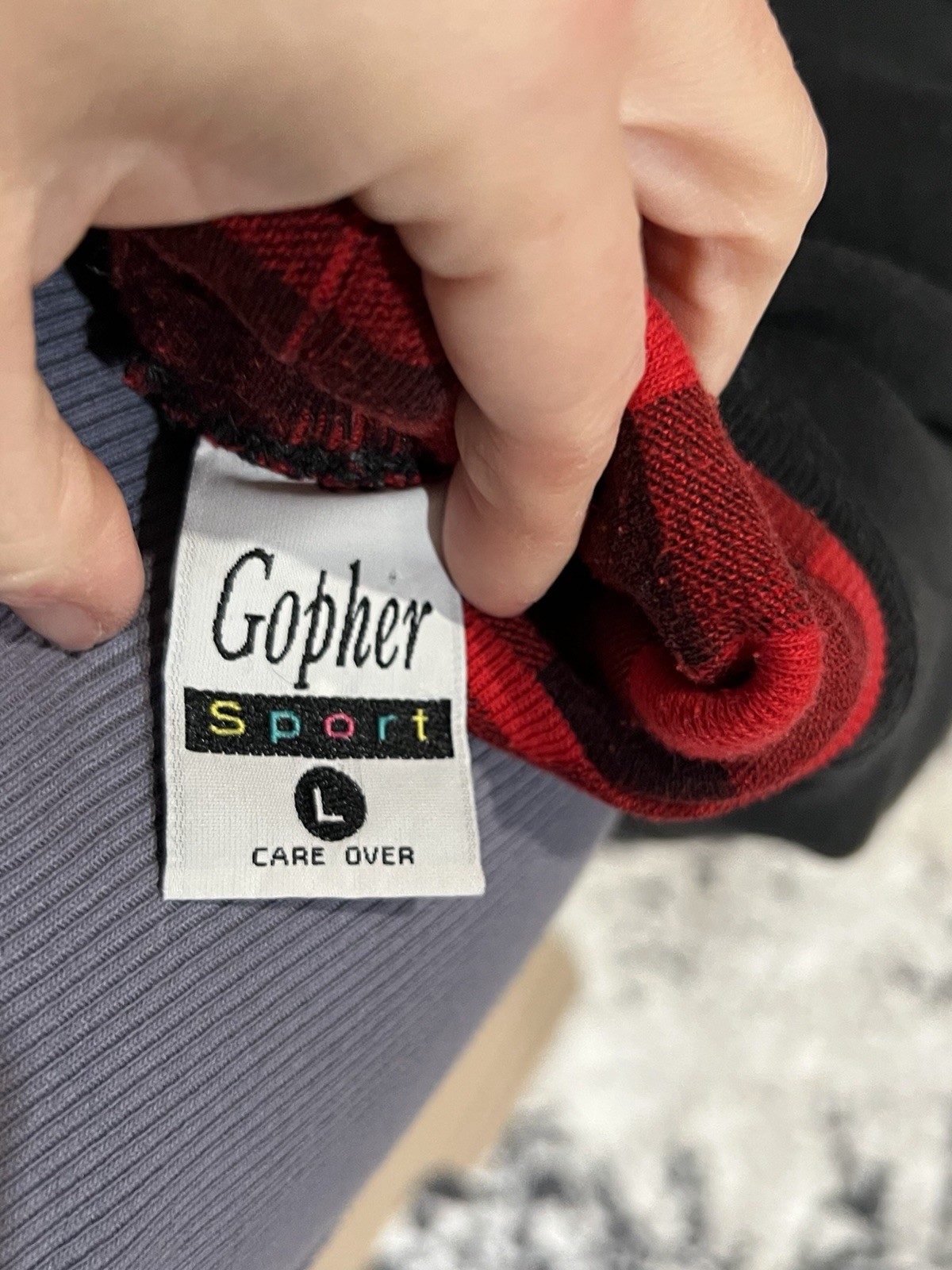 Vintage Gopher Sport Lodge Cabin Sweatshirt Buffalo Plaid Collar Size L