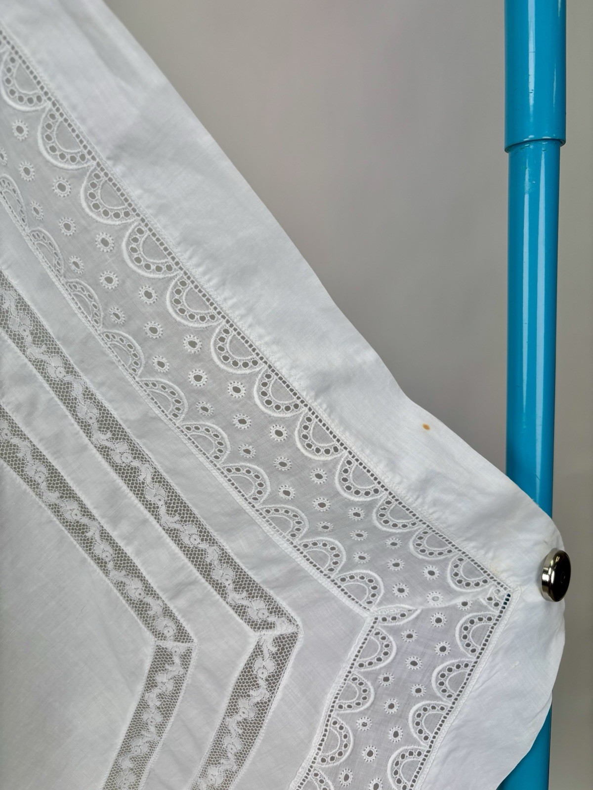 Antique Edwardian White Cotton Apron Lace Handkerchief Hem Missing Straps AS IS