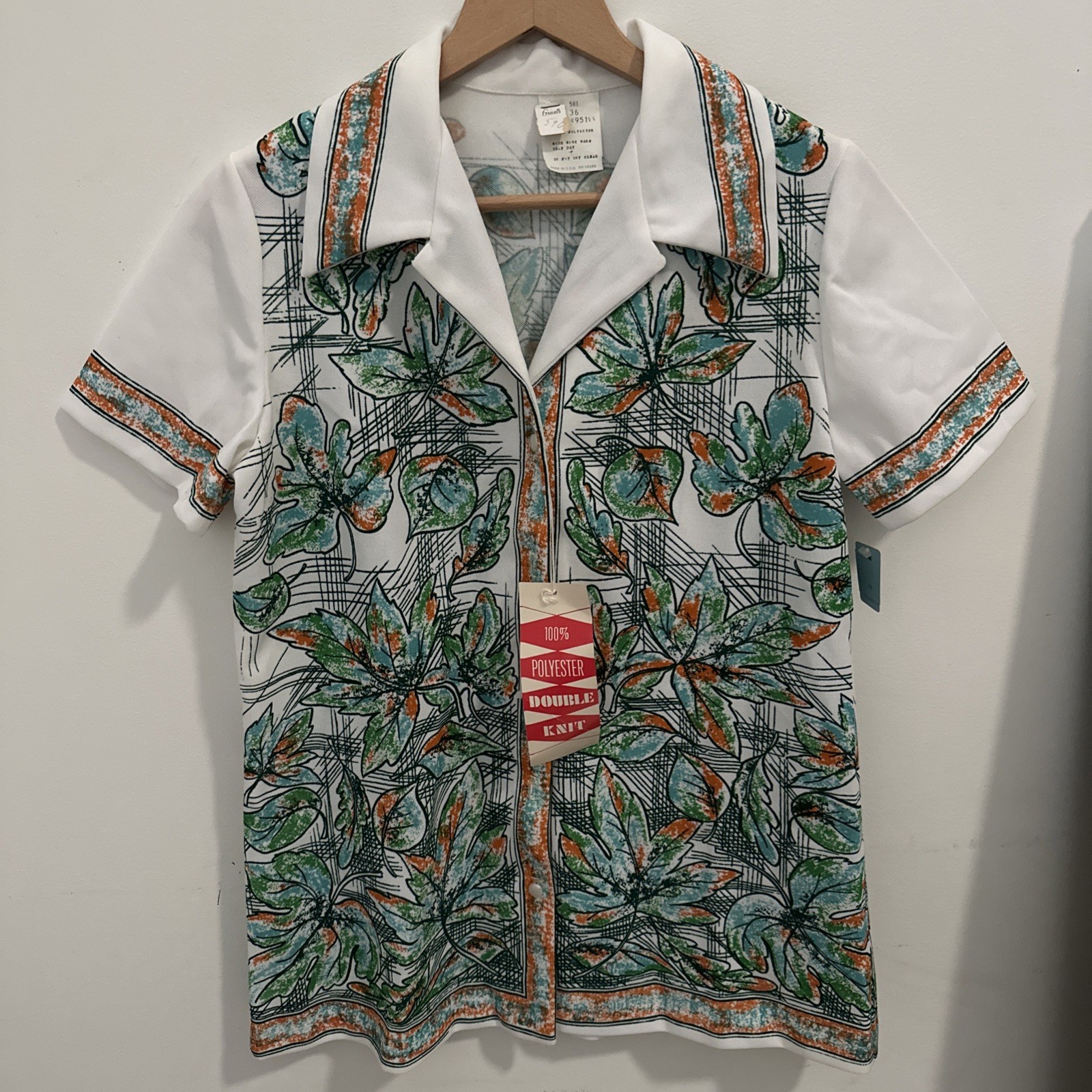 Vintage NWT Deadstock 1970’s Polyester Double Knit Floral/tropical Print SS BF