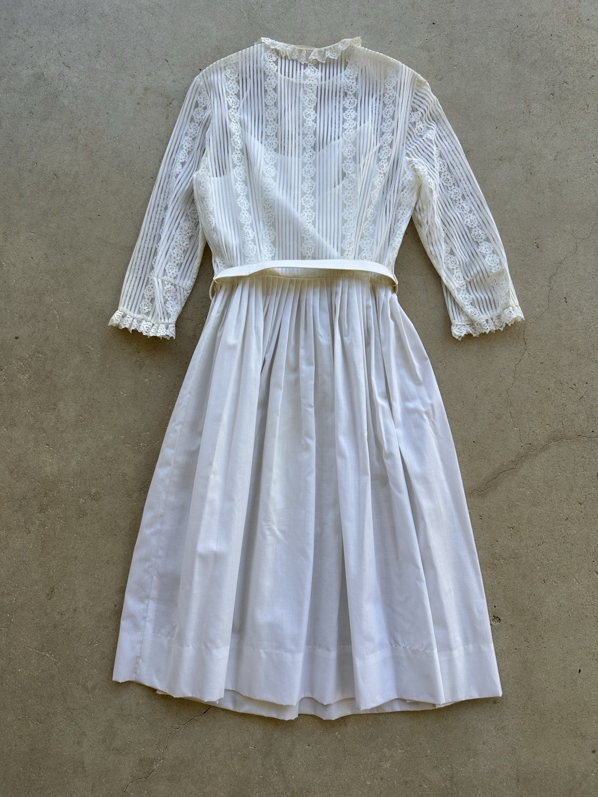 1960s 70s Judy Rhodes Victorian Revival Pleated Lace Dress Prairie Romantic VTG