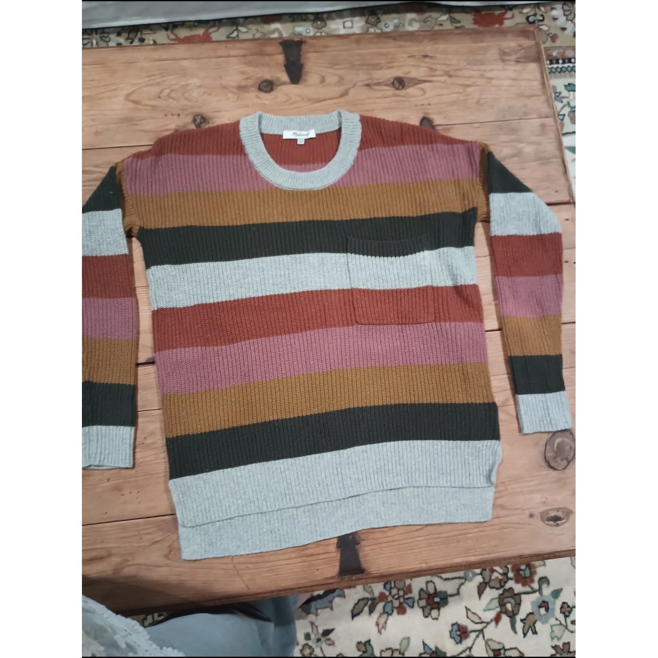 Madewell Thompson Pocket Pullover Sweater Earth Tones Retro XXS Preppy 90s