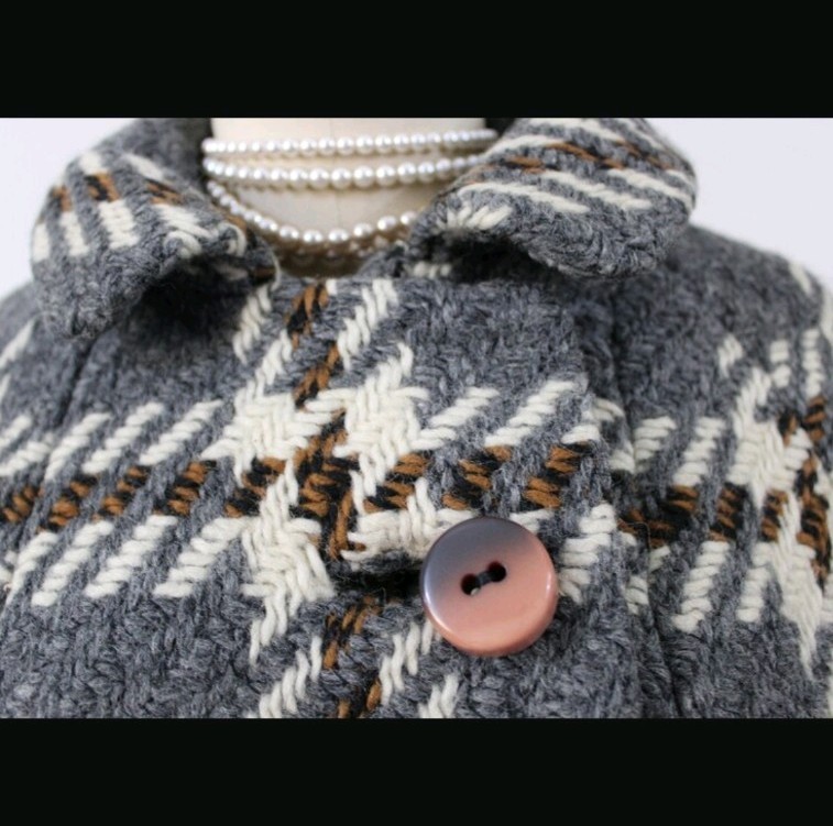 1950s VTG FAIRBROOKE Gray + Multi Color Plaid Wool Trapeze Button Down Car Coat