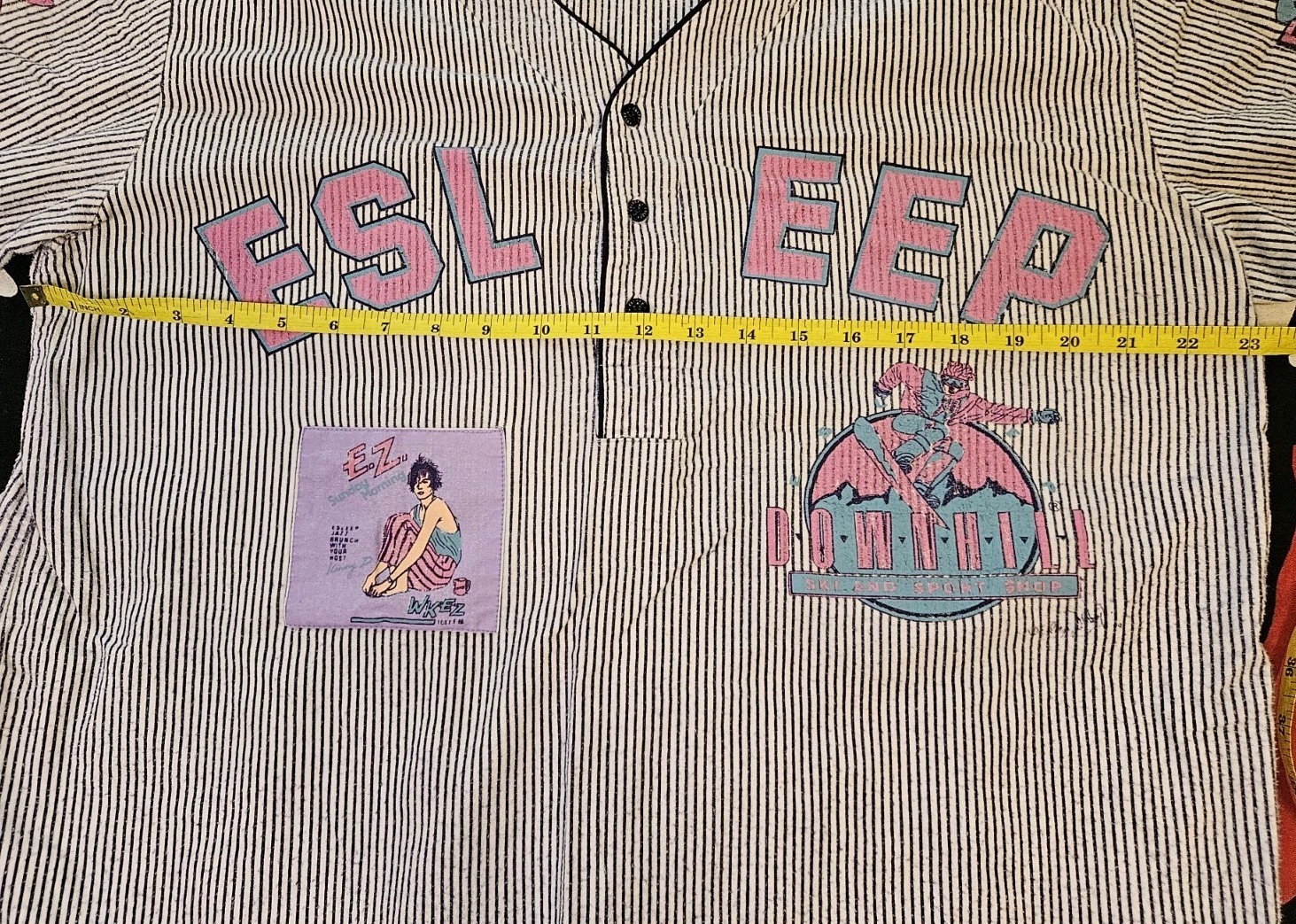 Vintage 90s Esleep Pajamas Set Neon Print Baseball Jersey Drawstring Pant Cotton