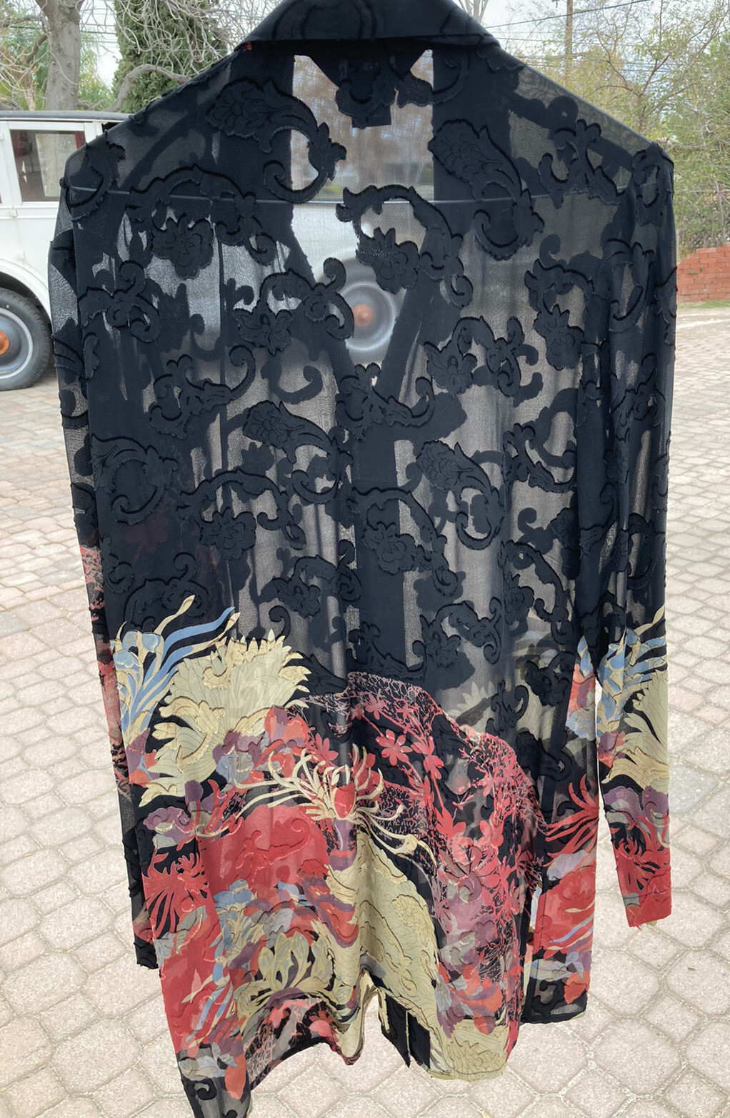 Citron Santa Monica women’s longsleeved knee length sheer silk blouse size S