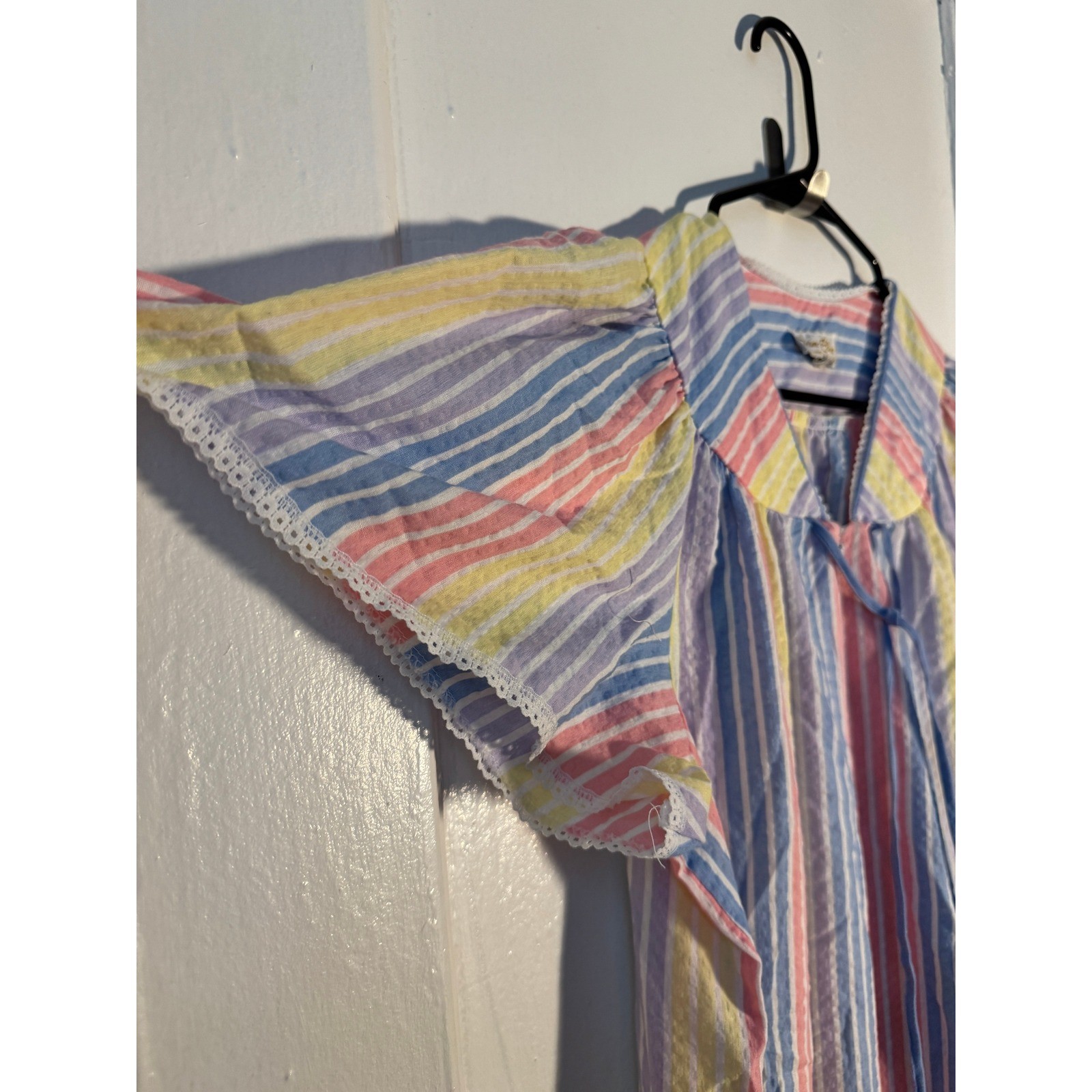 Vtg Dan-Ellen Pastel Rainbow Pride Maxi Muumuu House Dress M Retro Nightgown
