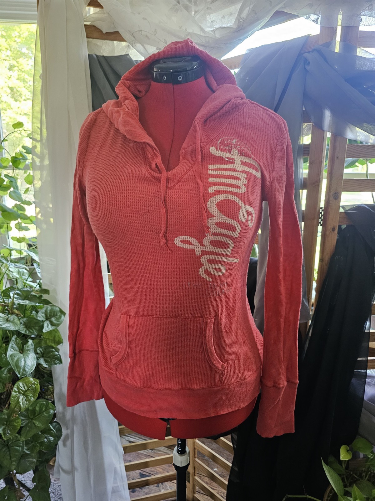 vintage y2k womens top American Eagle large orange tshirt hoodie long sleev