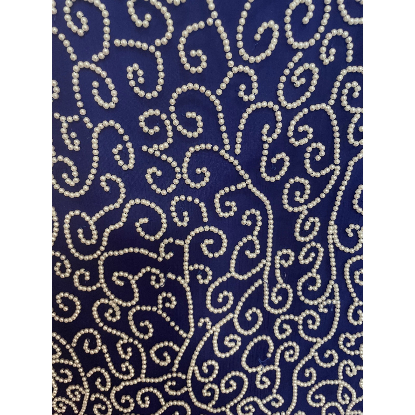Vintage Faux Pearl Beaded Top Laurence Kazar Royal Blue 100% Silk PM