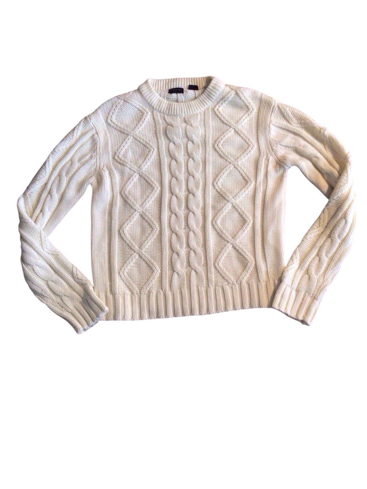 Harcrest Vintage Women’s Cream Classic Fisherman Cable Knit Sweater Large