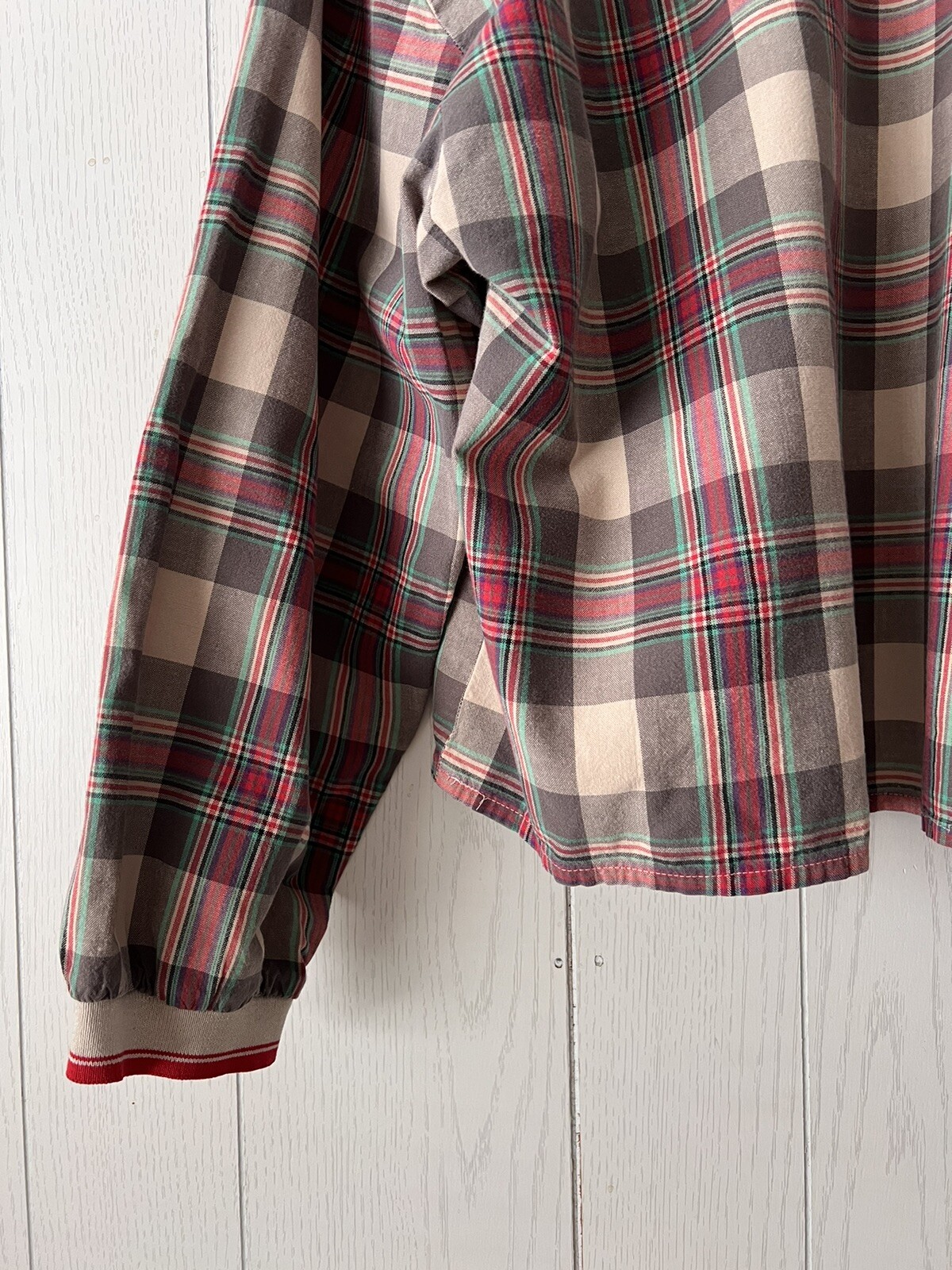 Vintage 1980’s Actif Cropped Top Blouse Shirt Balloon Sleeve Women’s Large Plaid
