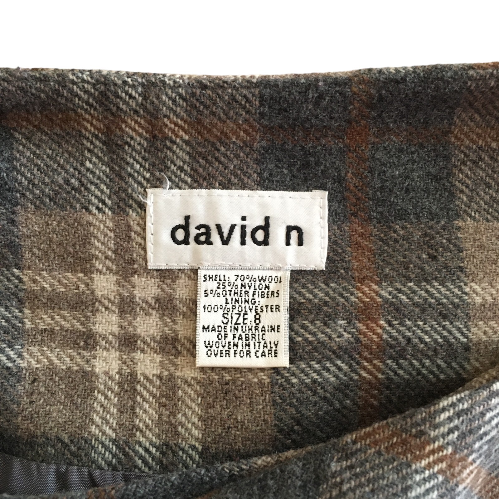 Vintage 80’s David N. Sz. 8 Womens Midi Wrap Skirt Plaid Fringe Wool Blend Lined