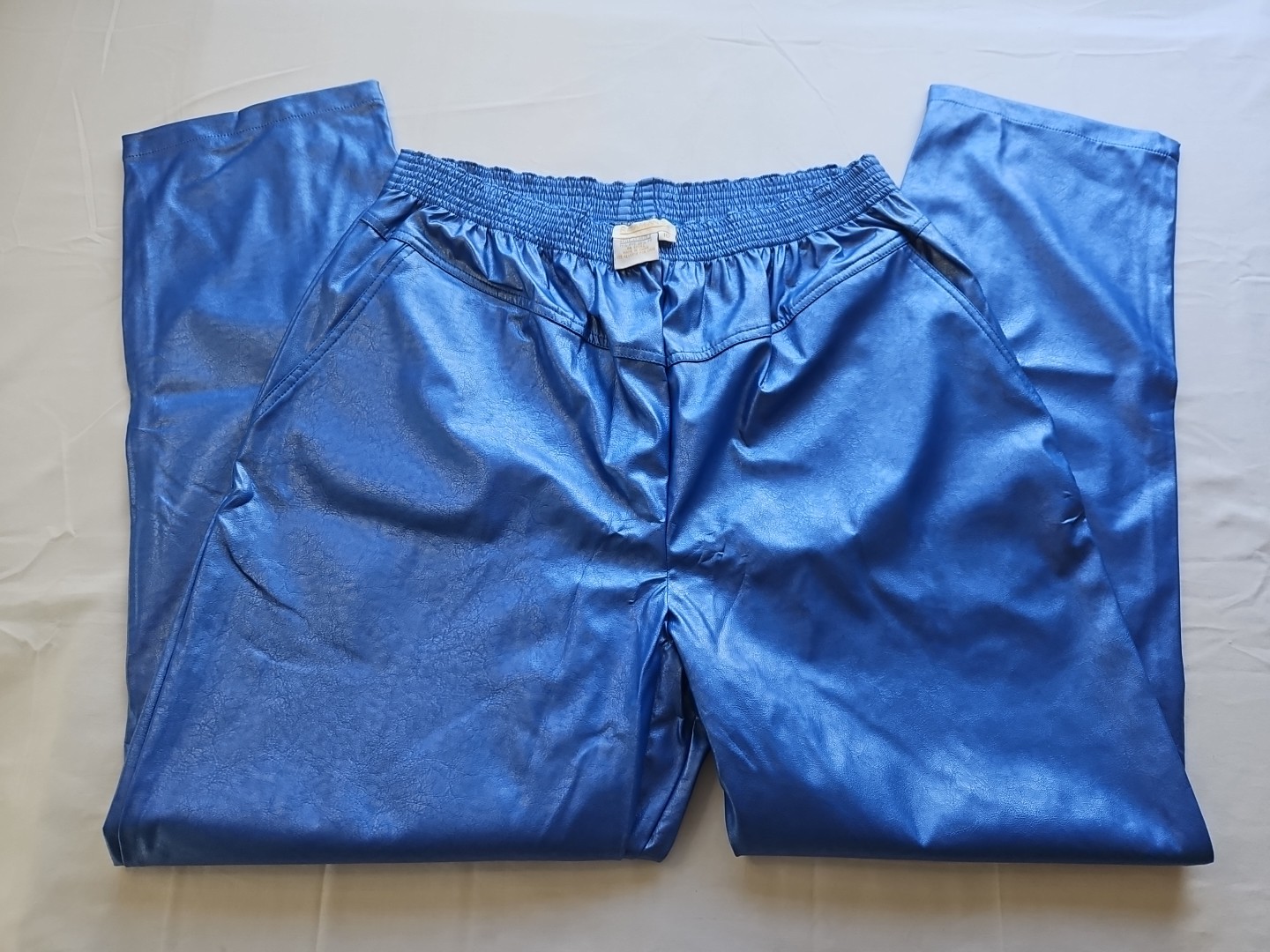 Vintage ROAMAN’S PVC Pants 80s Faux Leather Women’s H2 28/30 Inch Waist Blue