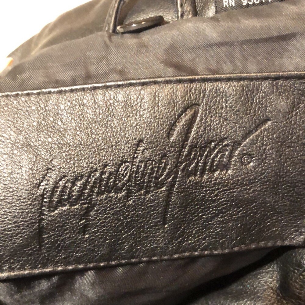 Size L Leather Jacket Vintage Jaqueline Ferrara Black Full Zip w/Waist Tie