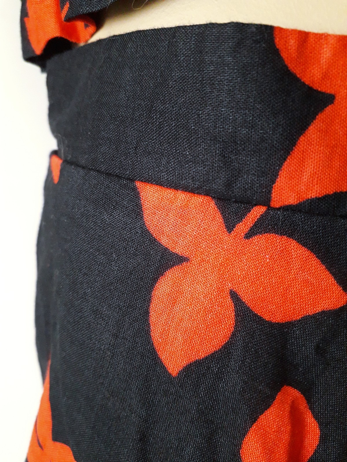 Finnish Vintage MERRY FINN Set Suit Top+Maxi Skirt Cotton Black Red 70s 80s