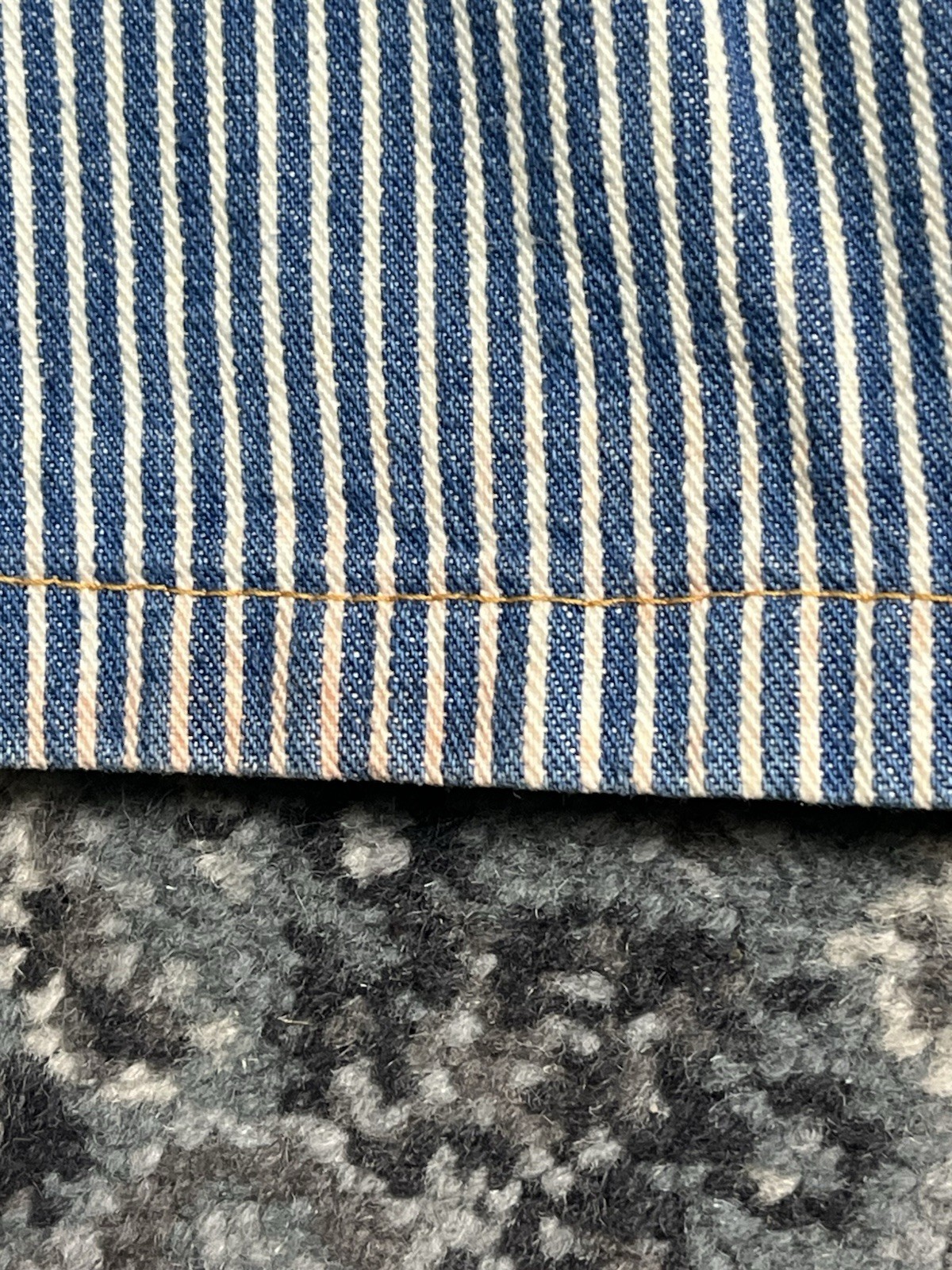 Vintage 1980s Women Hickory Stripe Denim Chore Jacket Made In USA Size Small