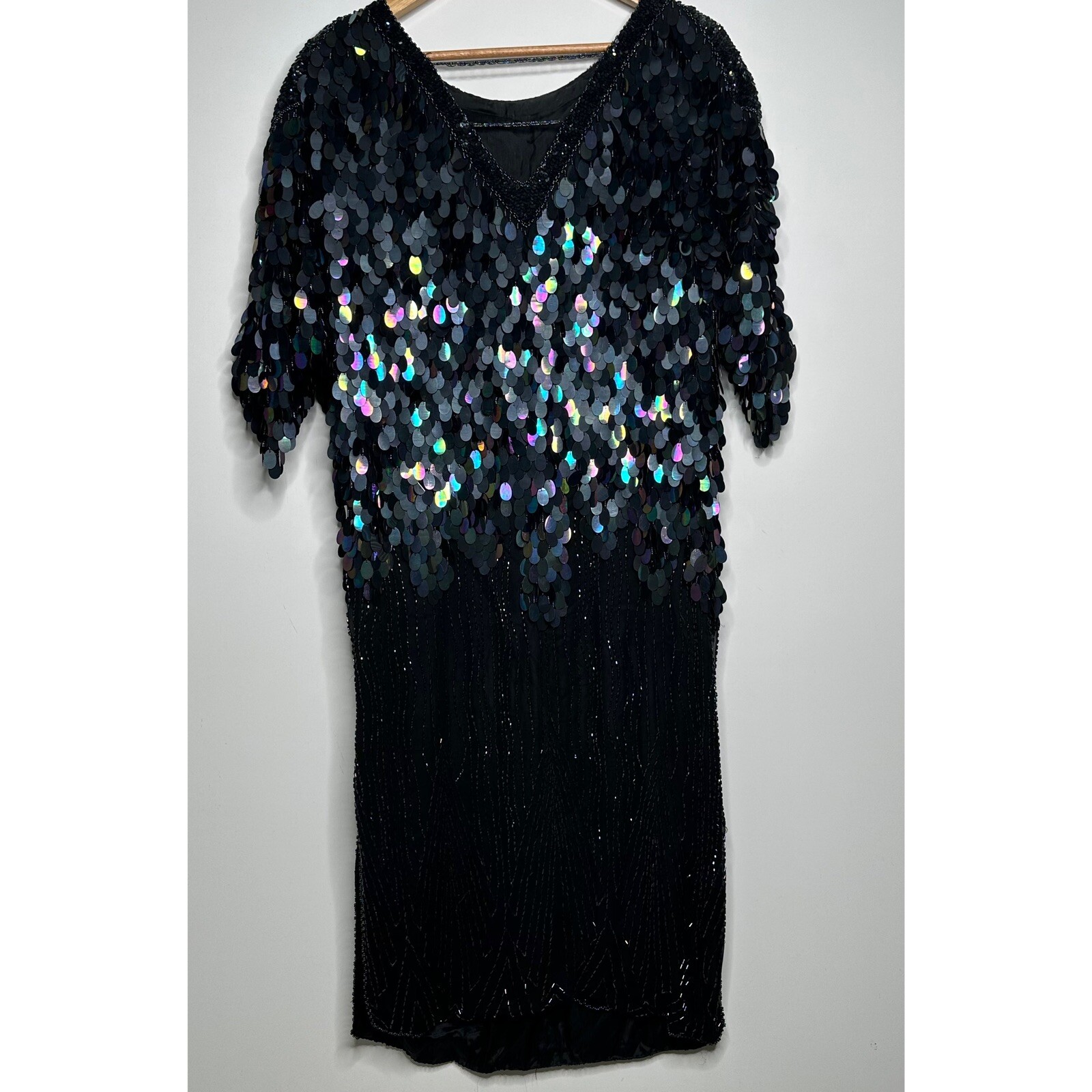 Greg Adams Vintage 80’s Pure Silk Sequin Beaded Flapper Style Party Dress M