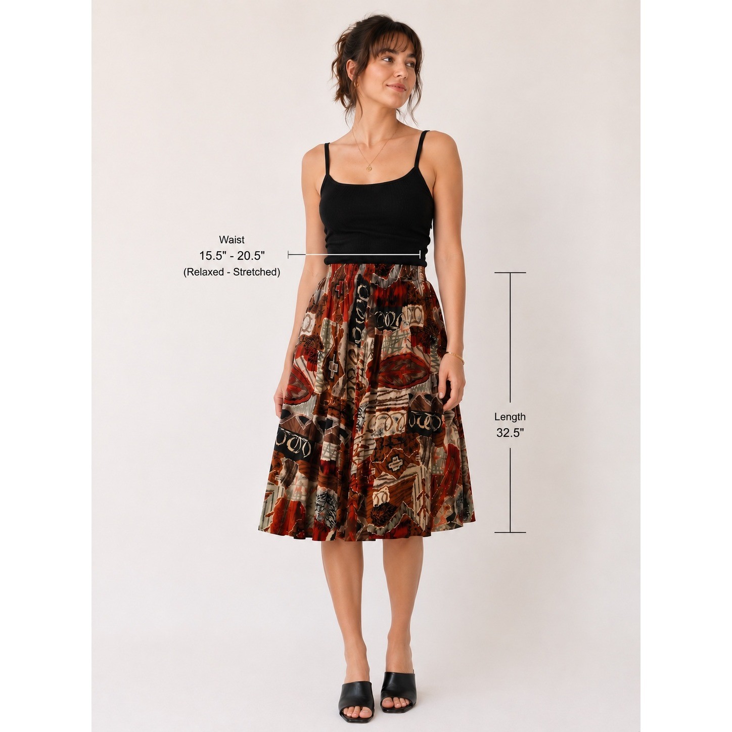 Two Twenty Vintage 90s Rayon Midi Skirt Abstract Geometric Rust Orange Large Art