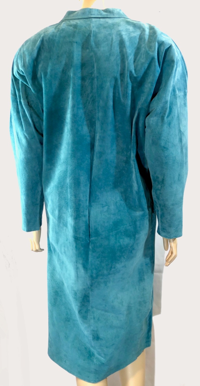 Vintage 80s pia rucci Turquoise Midi Suede Leather Duster Coat Jacket M w flaws
