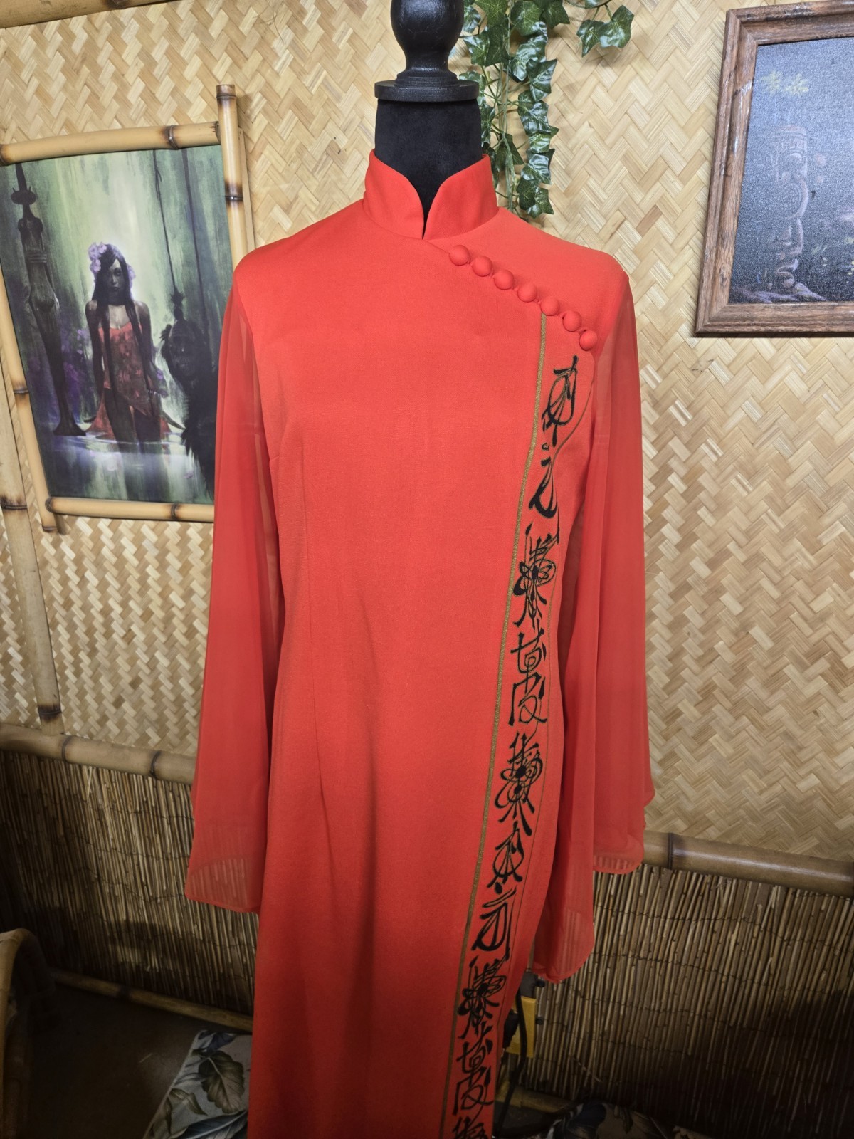 Vintage Alfred Shaheen Asian Inspired Hawaiian Maxi Aloha Dress w1256
