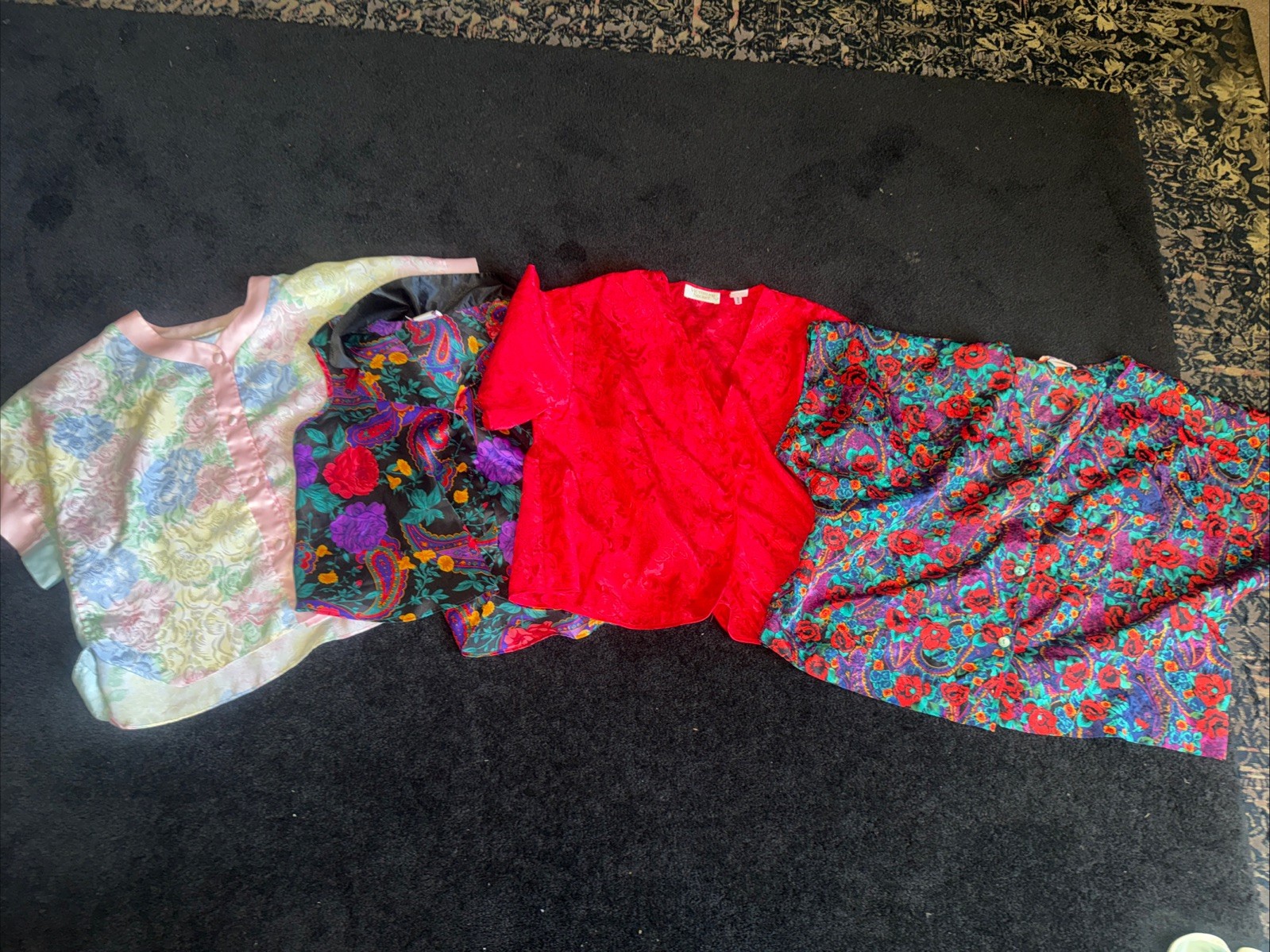 Vintage Bundle Of 4 Late 1980 1990s Satin Floral Pajama Top Blouse Size m/L