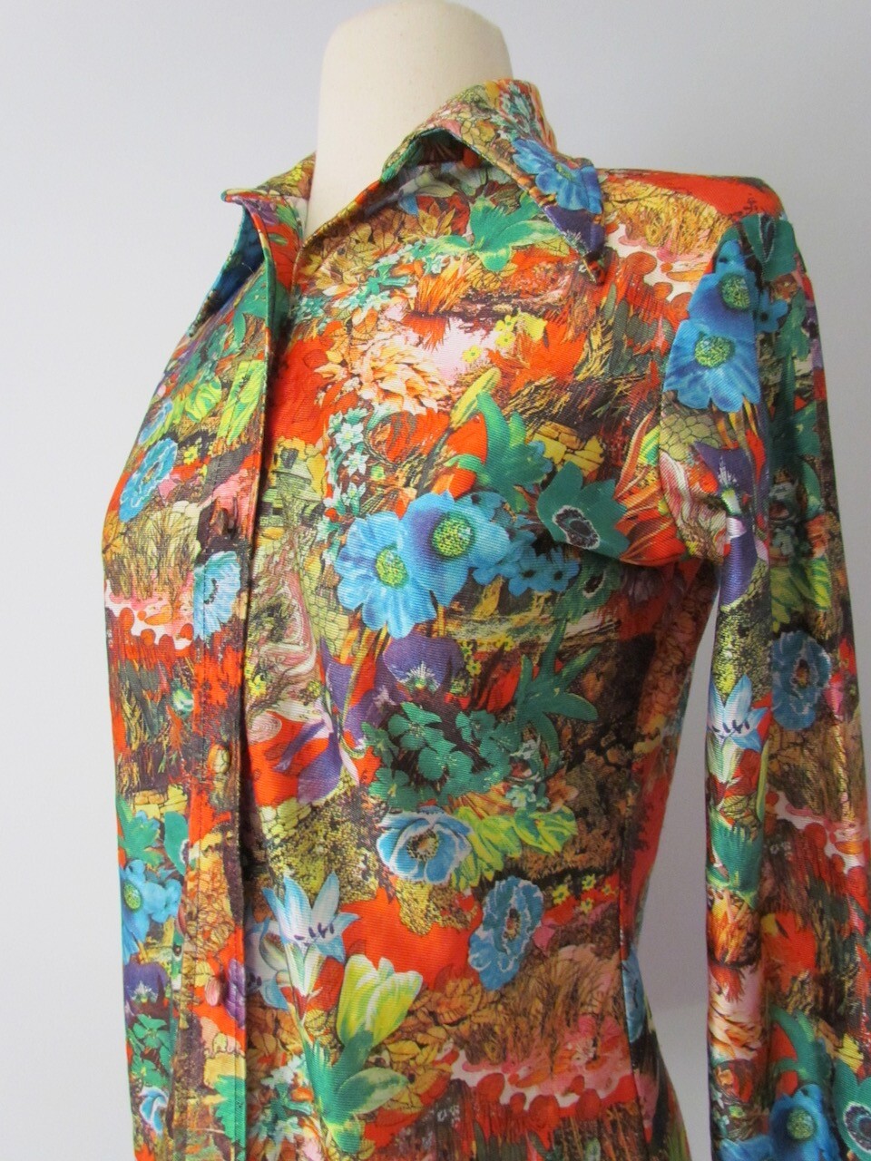 Rare Vintage 1970s Lanvin Paris Shirt Top Blouse Floral Button 10
