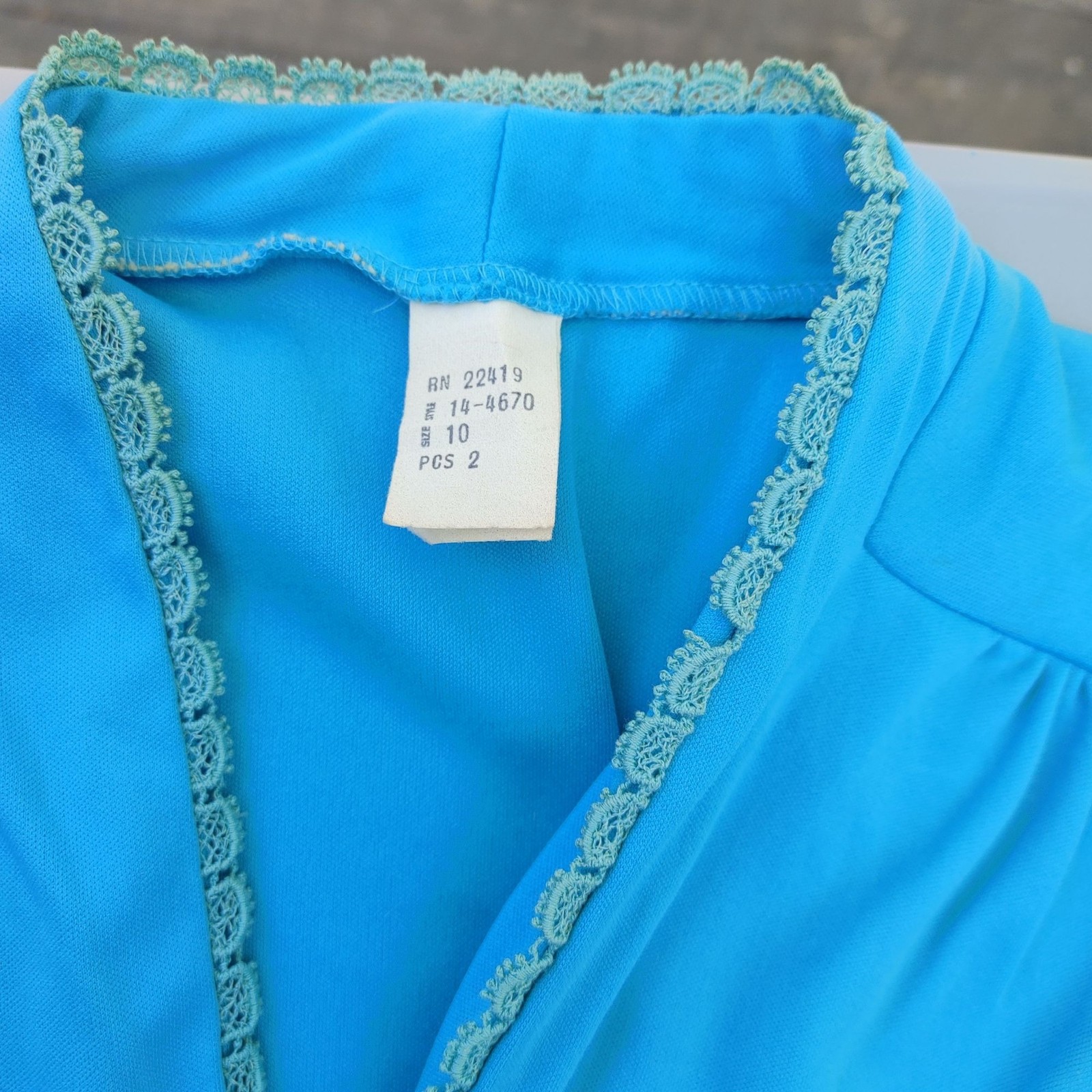 Turquoise Blue Long Sleeve Dress Sz 10 Vintage Sheer Sleeves Pleated Skirt Retro