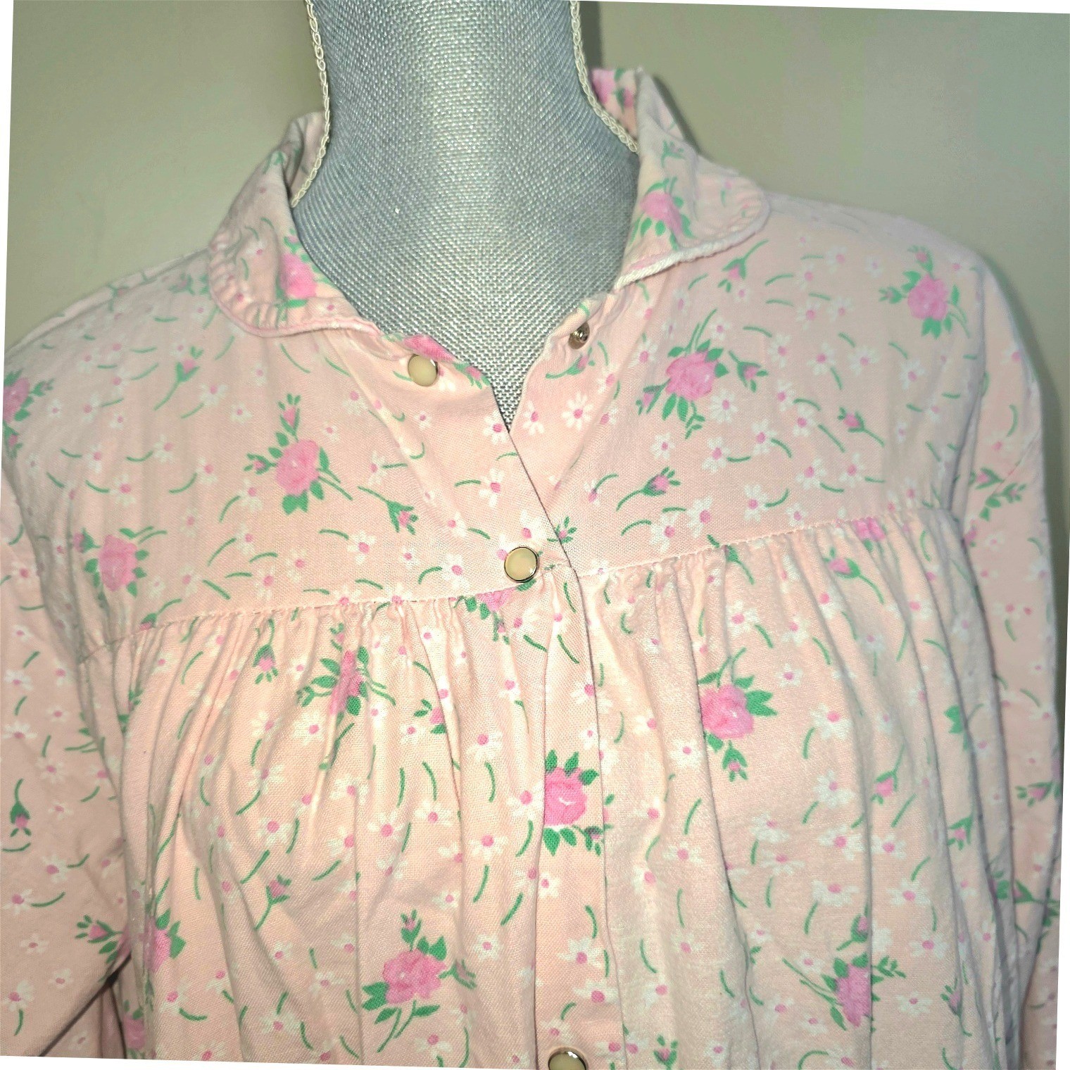 Lady Lindsay Vintage Pink Floral Cotton Flannel Nightgown Long Sleeve Large 9070
