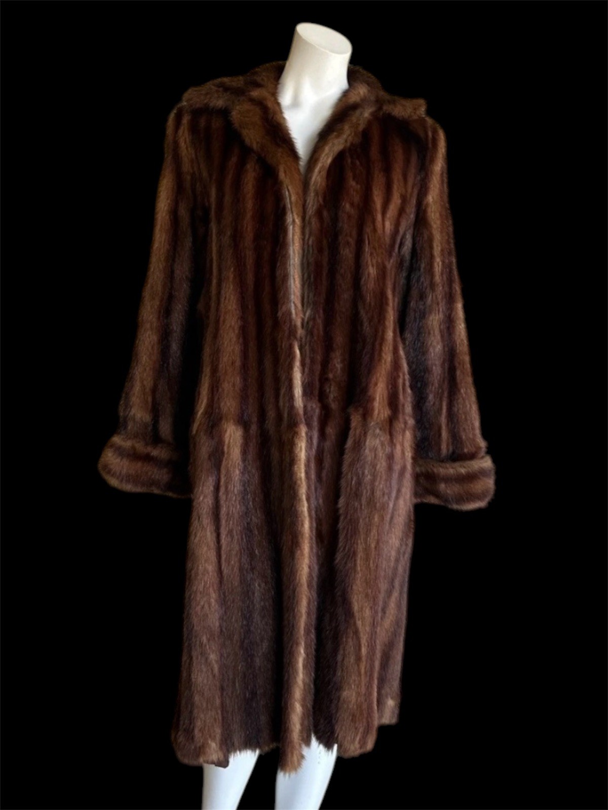 Vintage Mink Old Hollywood Chestnut Brown Knee Length Coat Size Medium Large