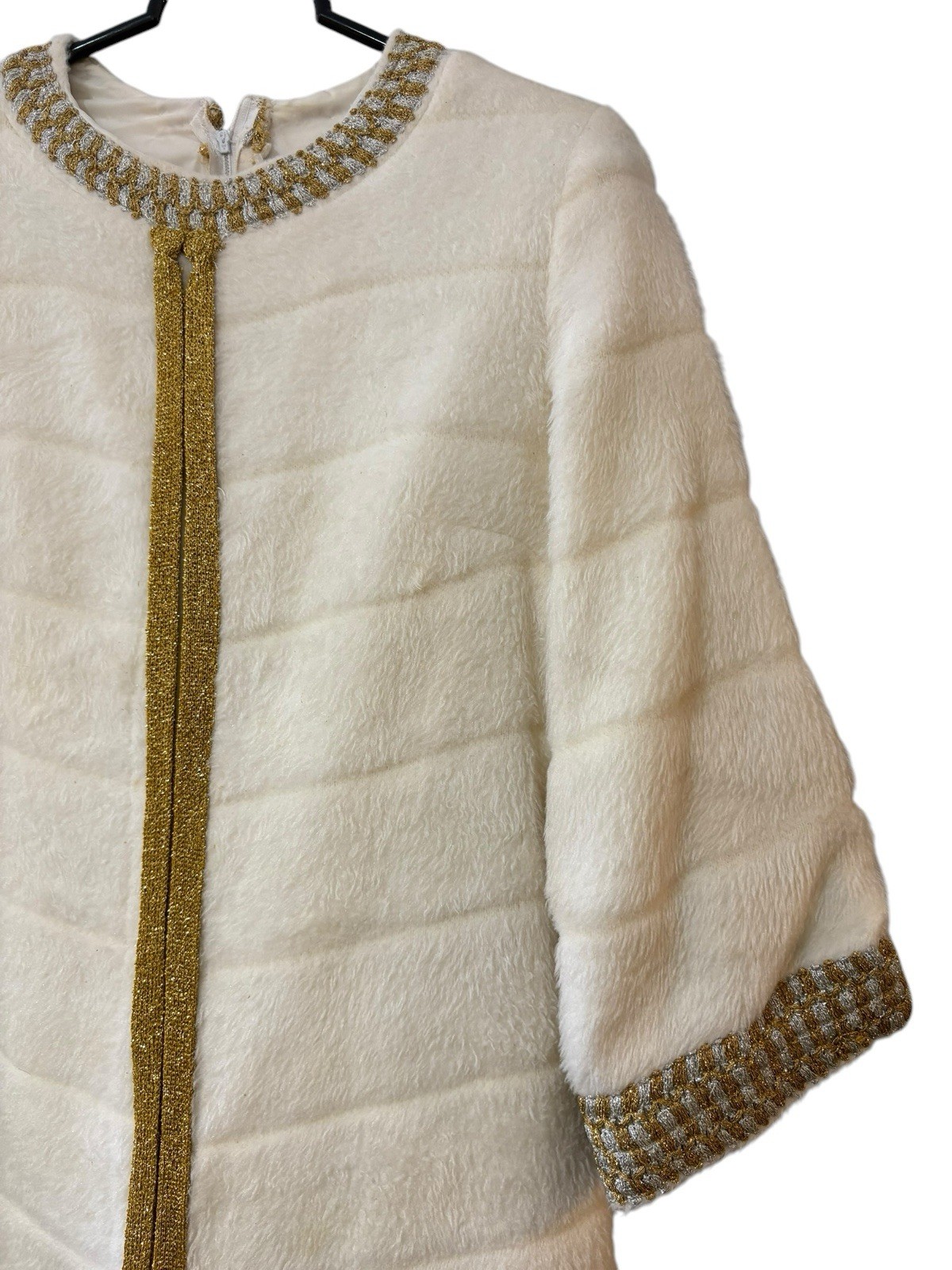 1960s vintage white faux fur and gold/ silver jumpsuit MOD GO-GO/ New Years Eve