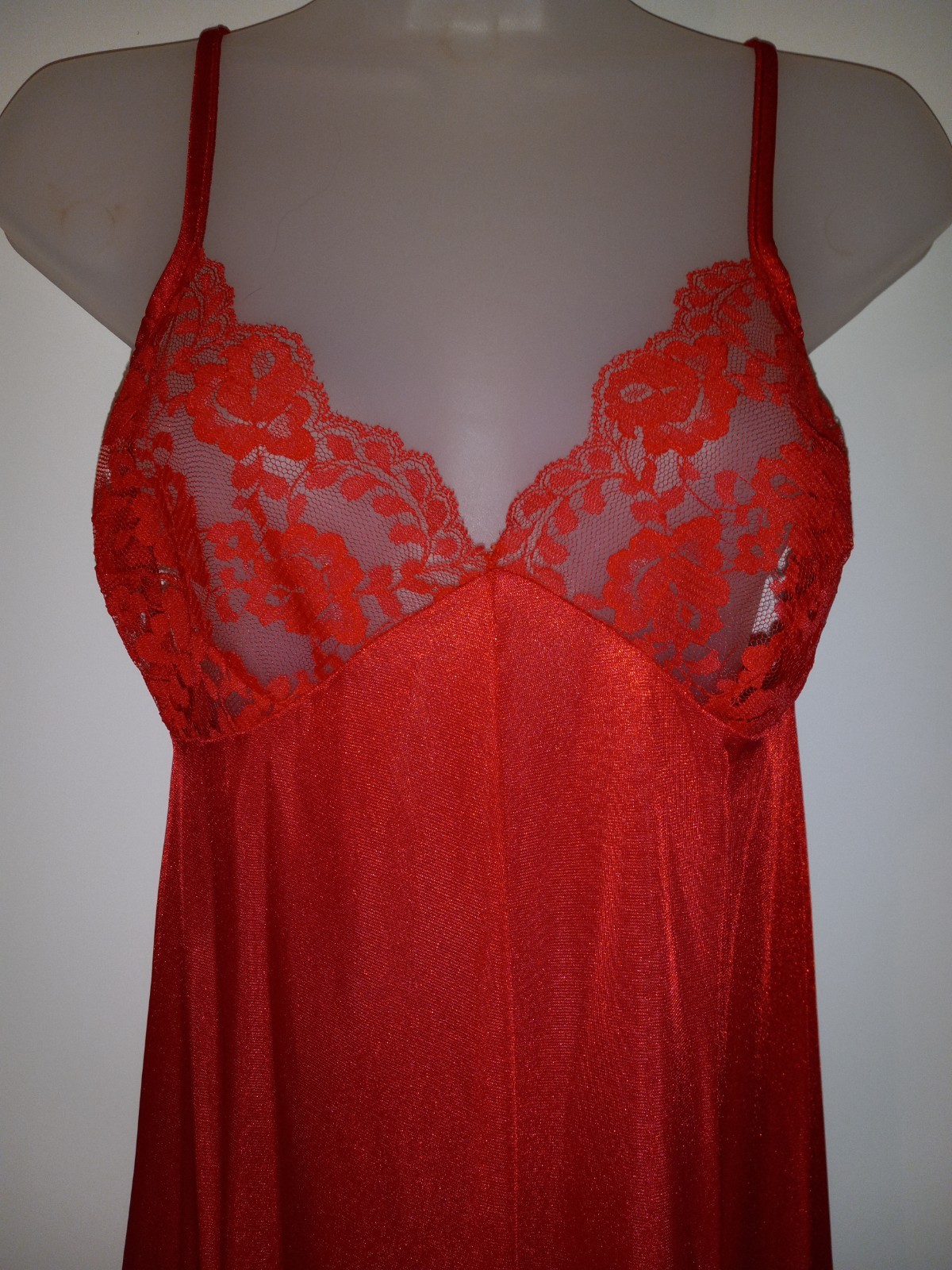 Vintage 80s Taryn Alexander Red Lace Nylon Nightgown Peignoir Lingerie Set M EUC