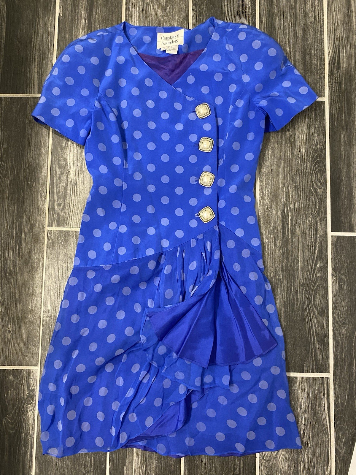 VTG Constance Saunders Size 4 1980s Silk Party Dress Polka Dot Mini