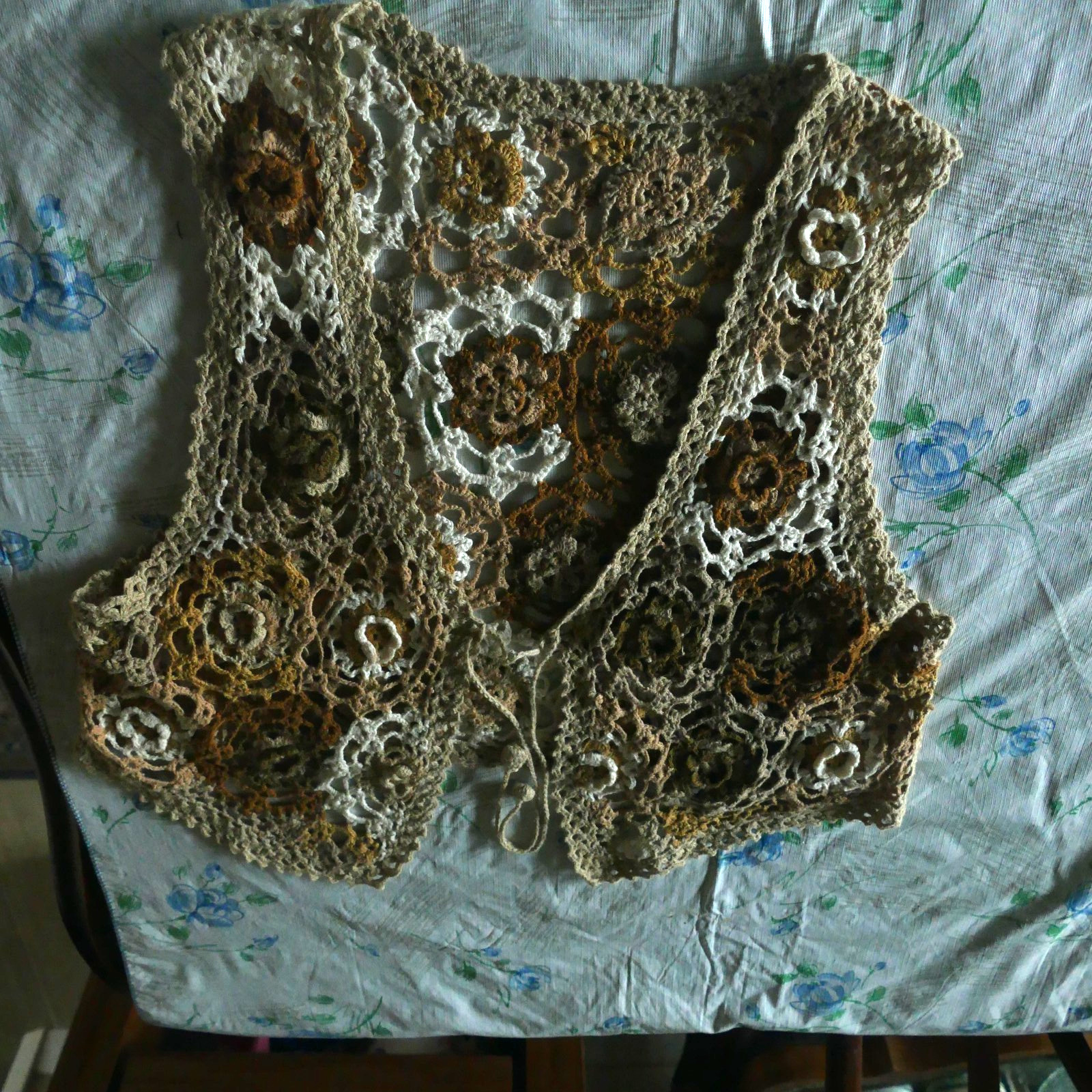 CROCHET Open Hollow Cable KNIT VEST Beige/White/Brown/Tan S/M 70s 80 90s