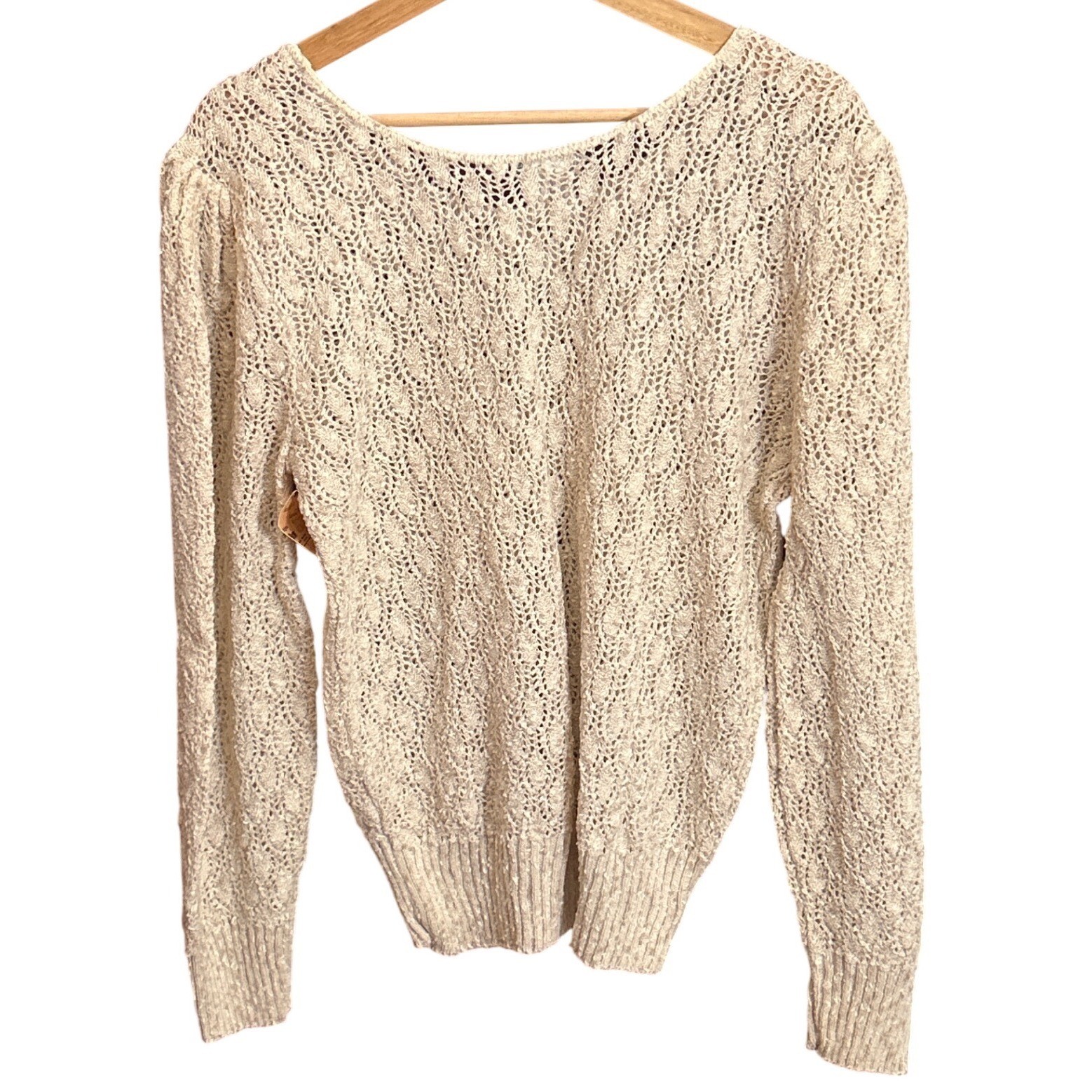 Vintage Jolie Sweater Pointelle Knit Grannycore Cottagecore Beige XL