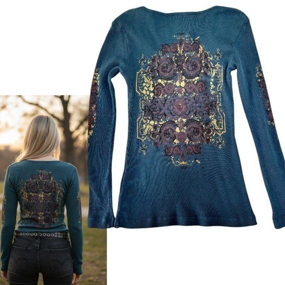 💎 NWT Vintage Y2K Cyber Grunge Thermal Tattoo Top – Medium