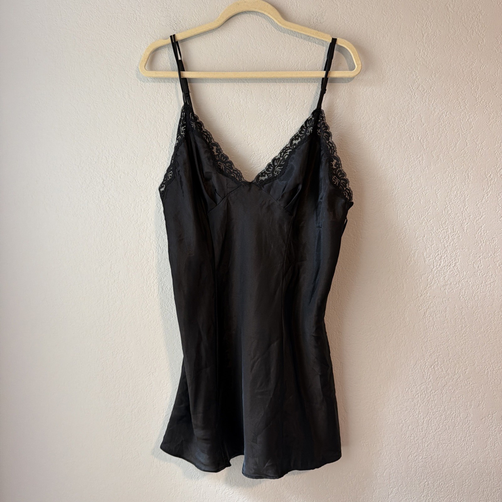 Vintage Oscar de la Renta Pink Label Navy Satin Lace Slip Dress Y2k L dainty
