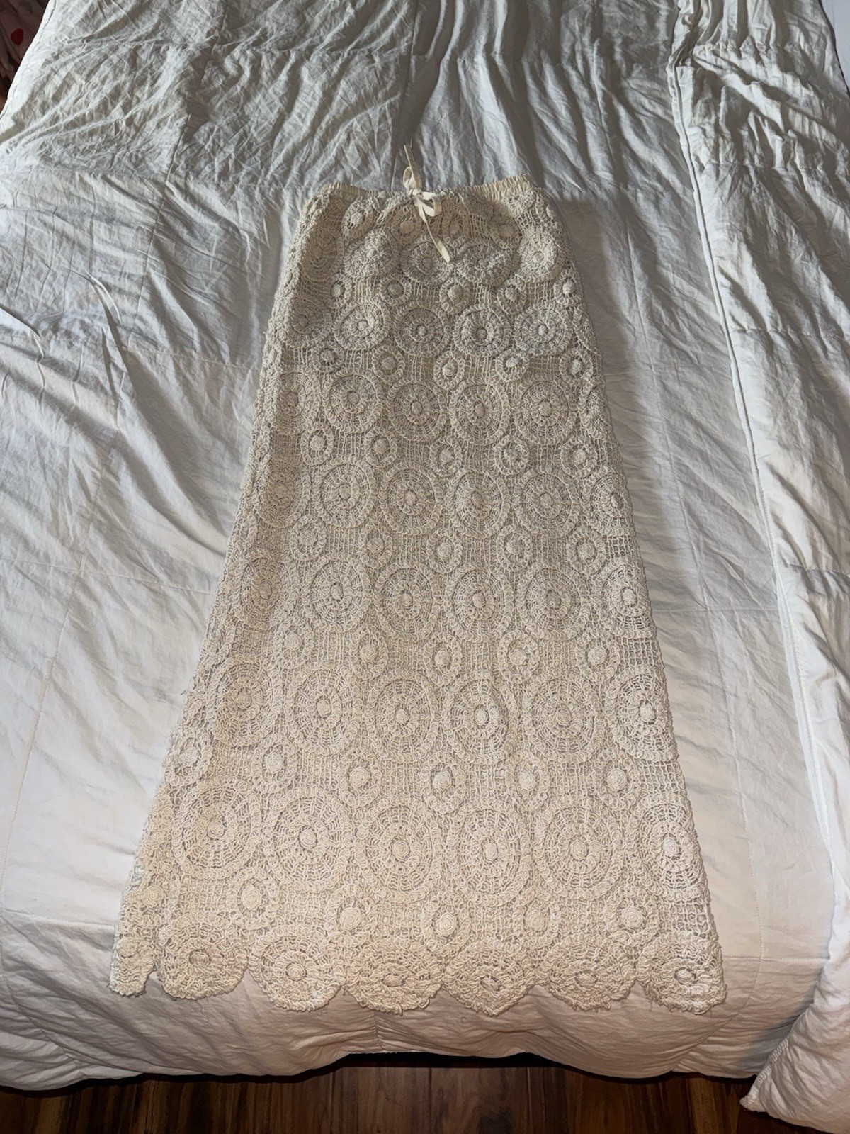 Handmade Beige Crochet Halter Neck Top and Skirt Set with Fringe