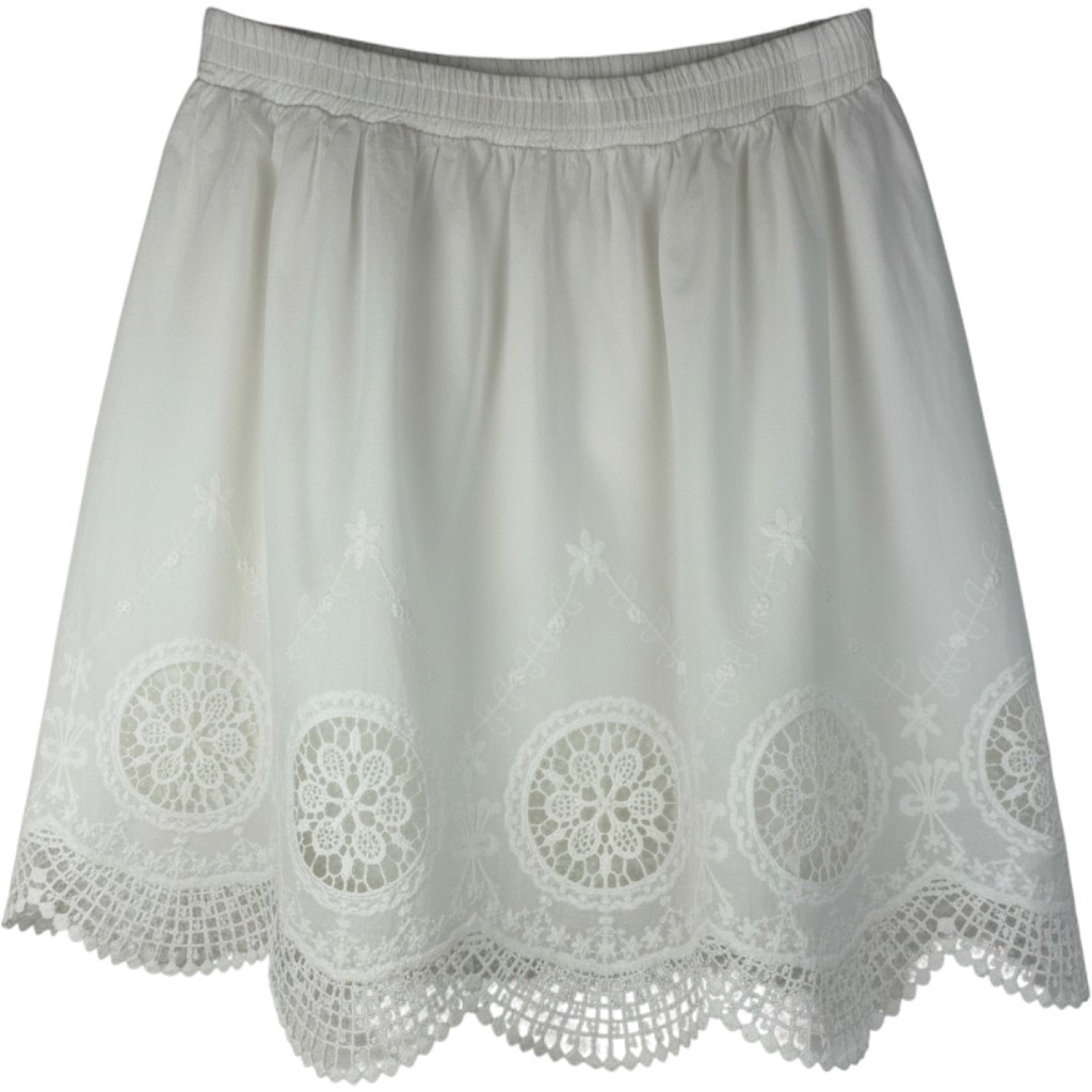 Adiva White Embroidered Cotton Crochet Lace Hem Mini Skirt L Boho Cottagecore