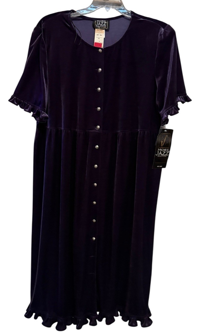 Vintage More Jazz Velvet Choir Dress Purple Button Front Ruffle Hem 20WP NWT
