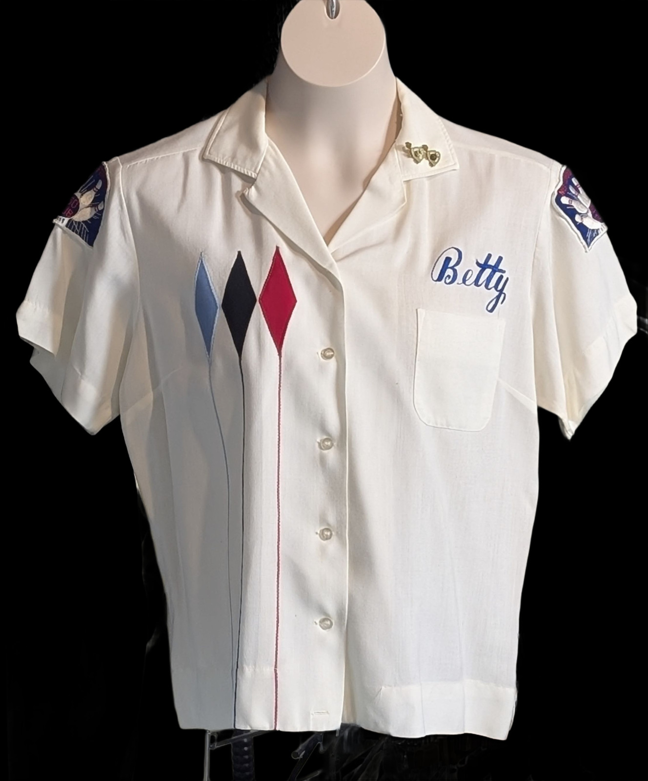 Vintage King Louis Bowling Chainstitch Loop Collar Gabardine Shirt Rayon Size 36