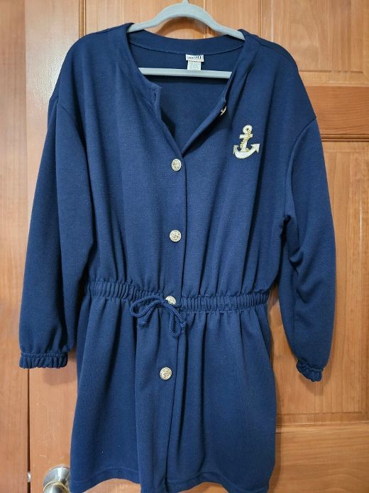 Vintage Terry Cloth Shorts Romper S Anchor Navy Gold Nautical Coastal Beach 80s