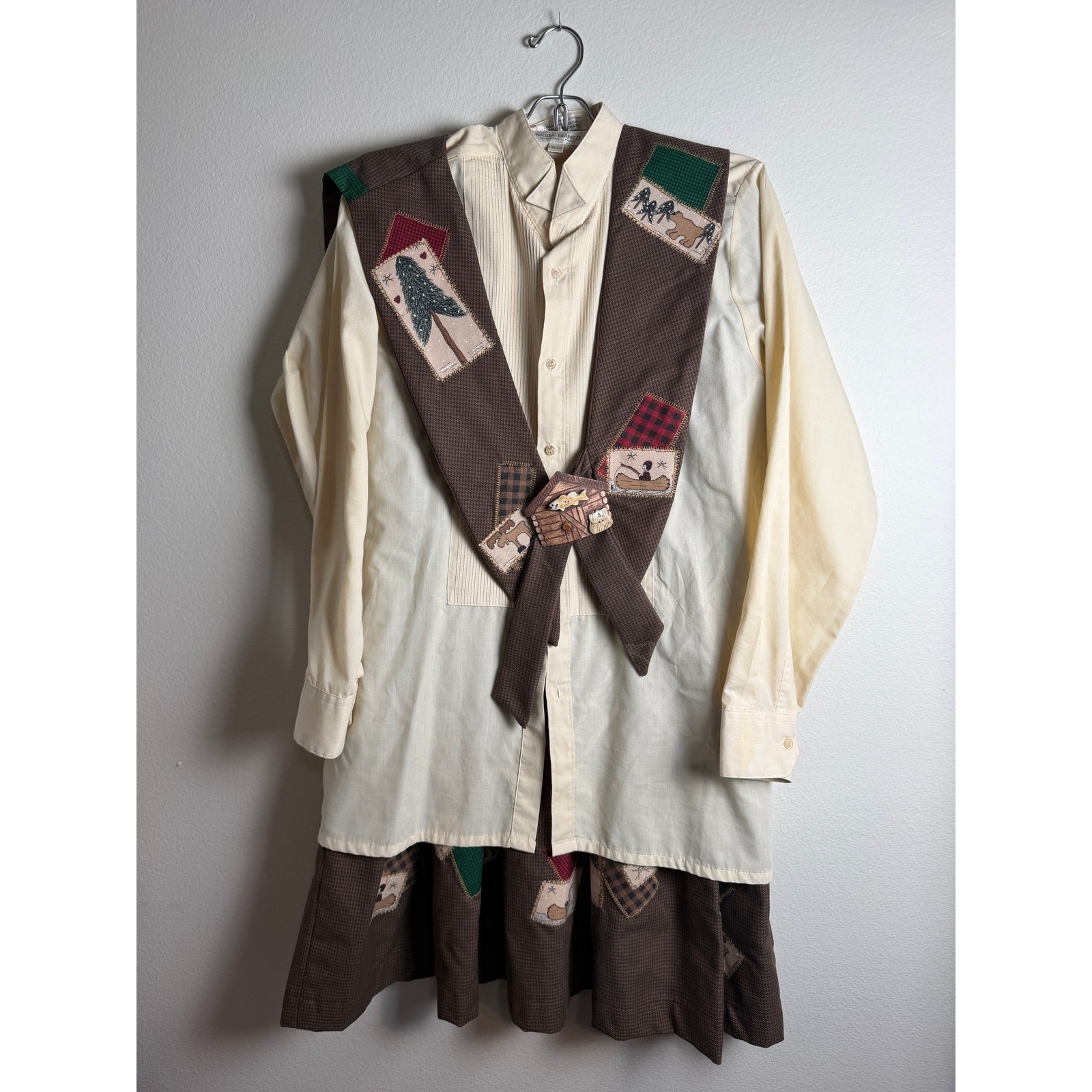 Vintage 80s Cottagecore Cabin Patchwork Square Dance Outfit 3 Piece Set