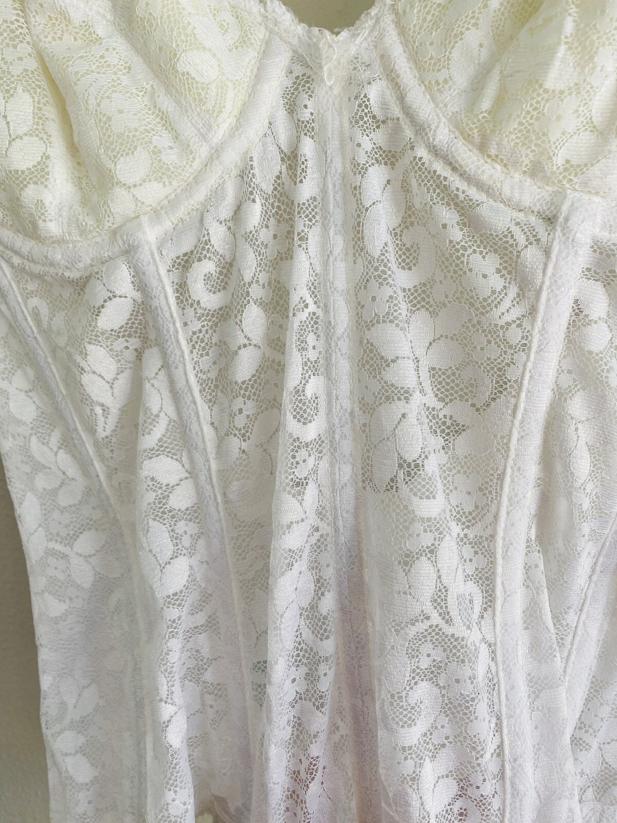 Vintage Carnival Longline Bra Size 34C White Lace Bridal Corset Top Strapless