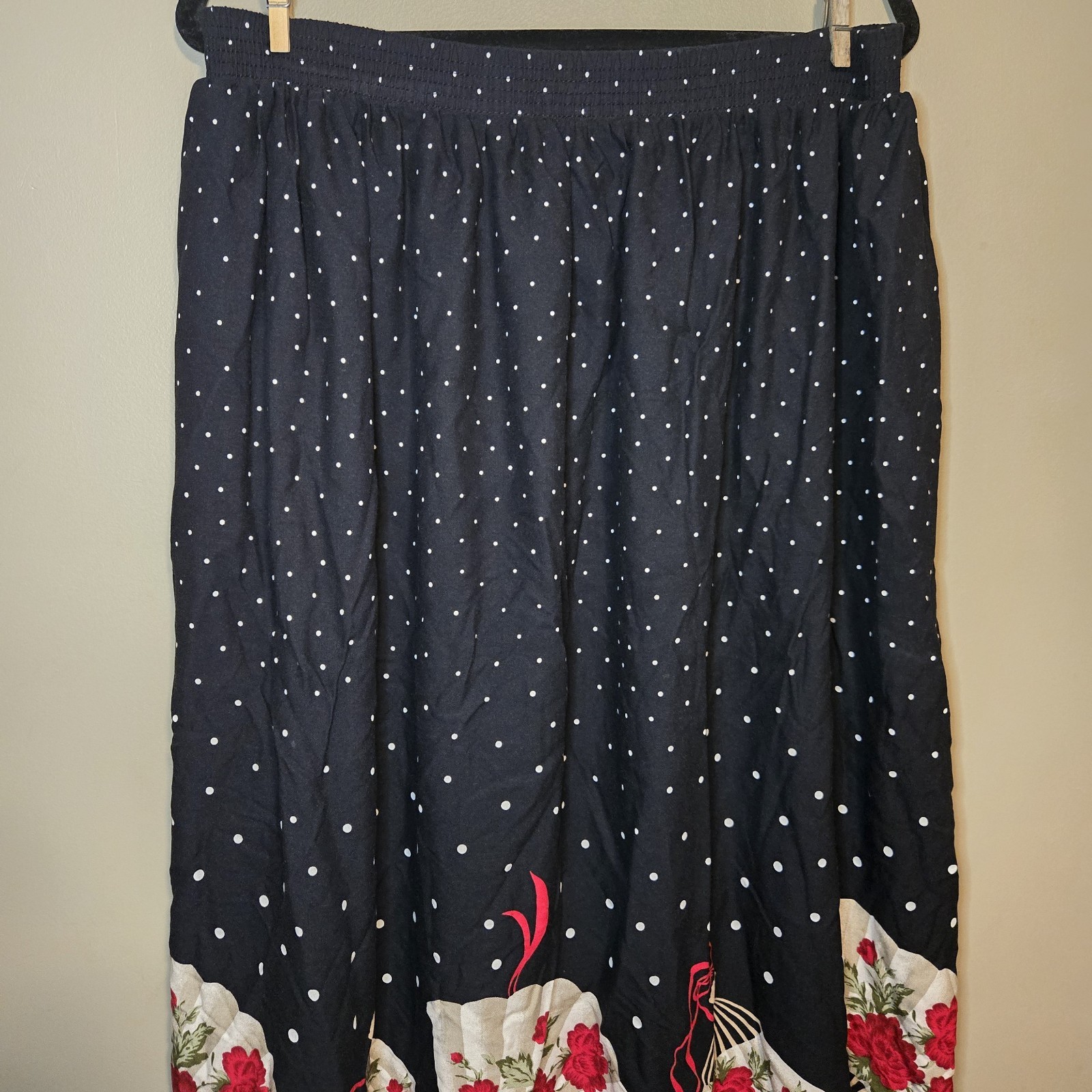 Vintage California Connection Inc. Black Maxi Skirt Floral Fan Elastic 32″ Waist