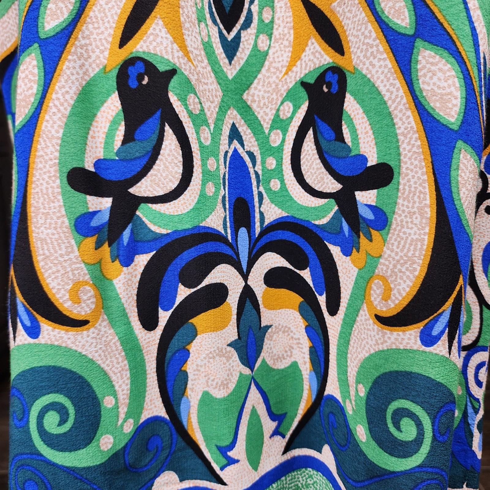 Anthropologie Maeve Folksong Shift Dress Womens XL Blue Green Bird Floral Casual