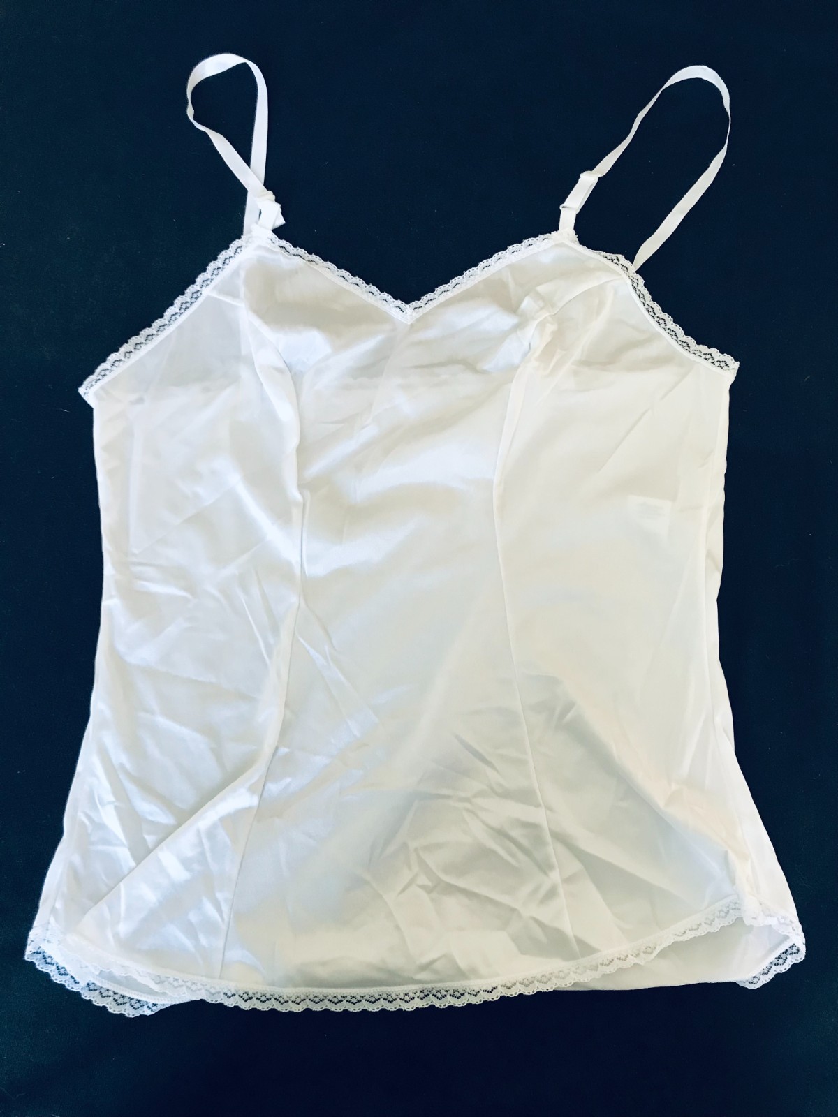 Vintage Vanity Fair White Lace Trim Camisole Tank Lingerie, Size 32/38