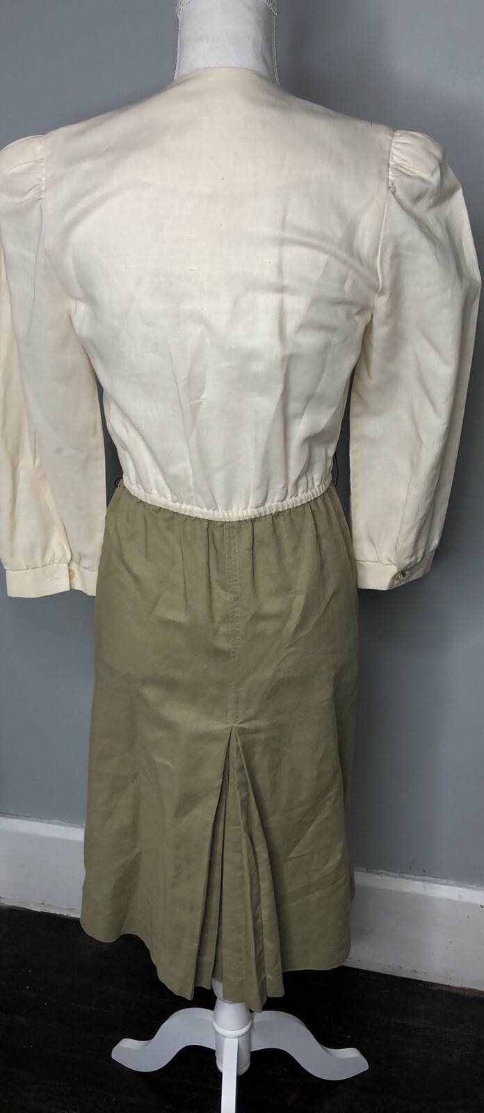 Vintage Act 1 Womens 3 4 Modest Dress Lace Collar Button Tone Pleated 1980s 90s