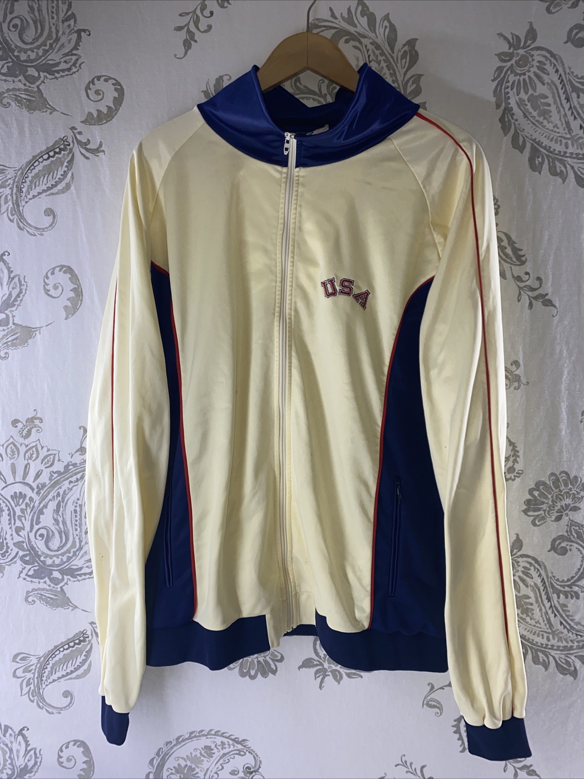 VTG 70’s Zwickel USA Olympics, Warm up track jacket full zip Cream Color