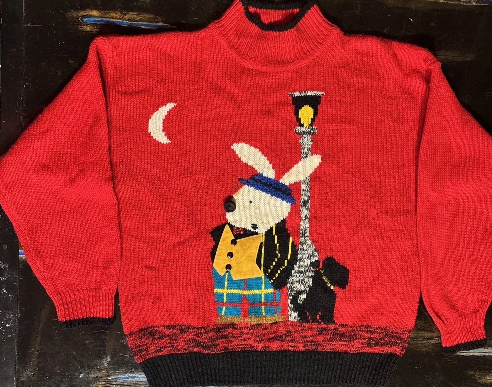 Vintage Novelty Knit Rabbit Dog Sweater Red | Youth XL / Adult XS | Cut Tag