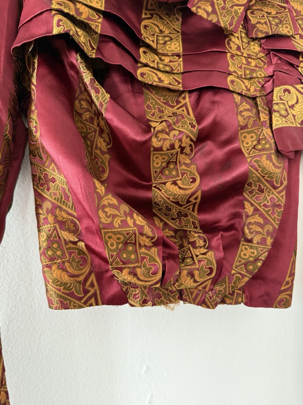 Antique Victorian Brocade Silk Satin Bodice Jewel Toned Boning 1800s XXS/XS