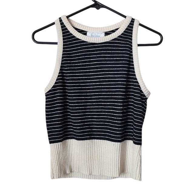 SEARS FASHIONS 70’s Striped Knit Sweater Tank Top Black Ivory
