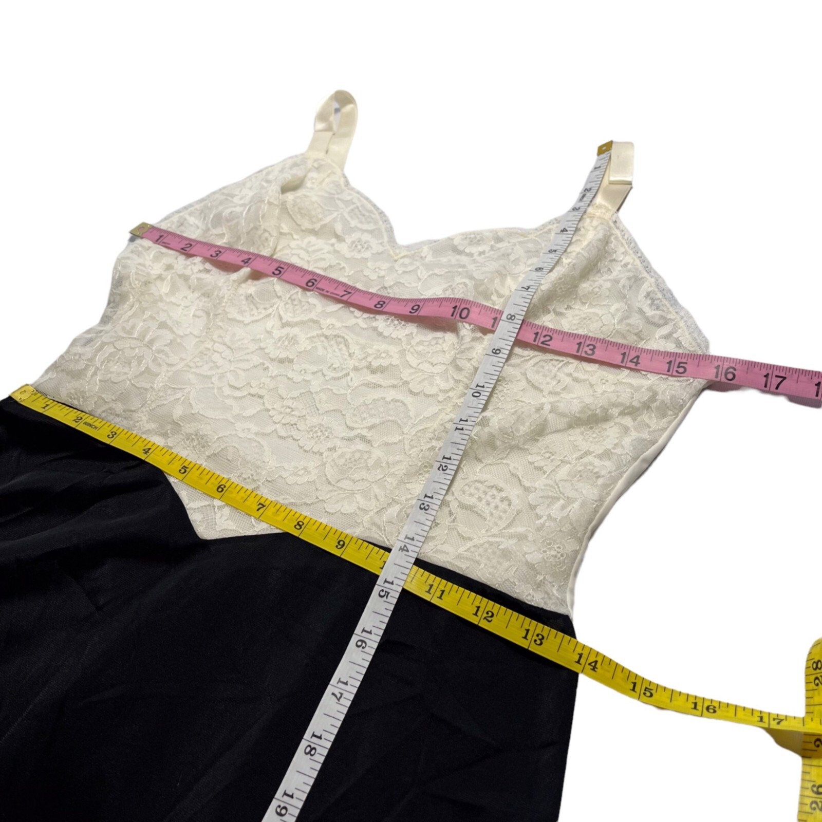 Vanity Fair Vintage 50s Mid Century Lace Slip Dress SMALL Black Cream Colors